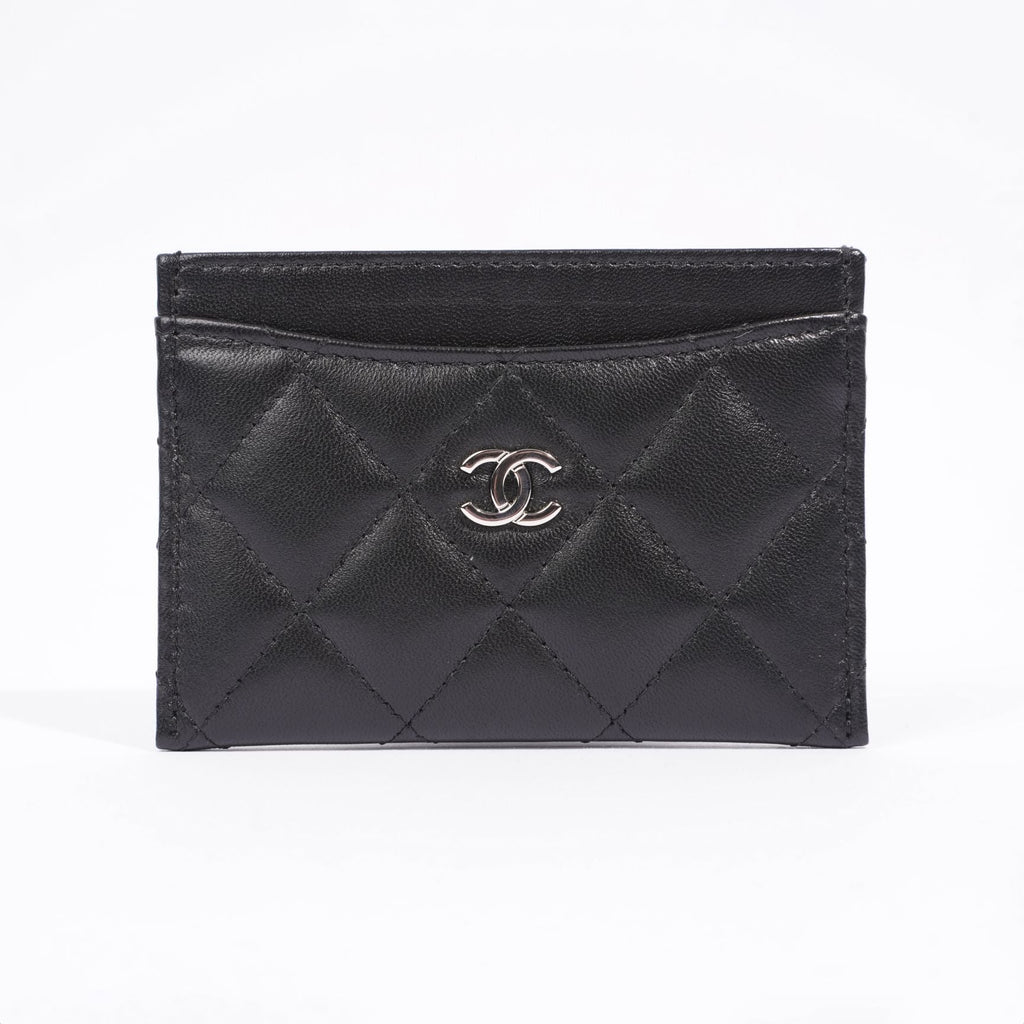 Chanel Womens Quilted Card Holder Black Leather