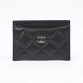 Chanel Womens Quilted Card Holder Black Leather