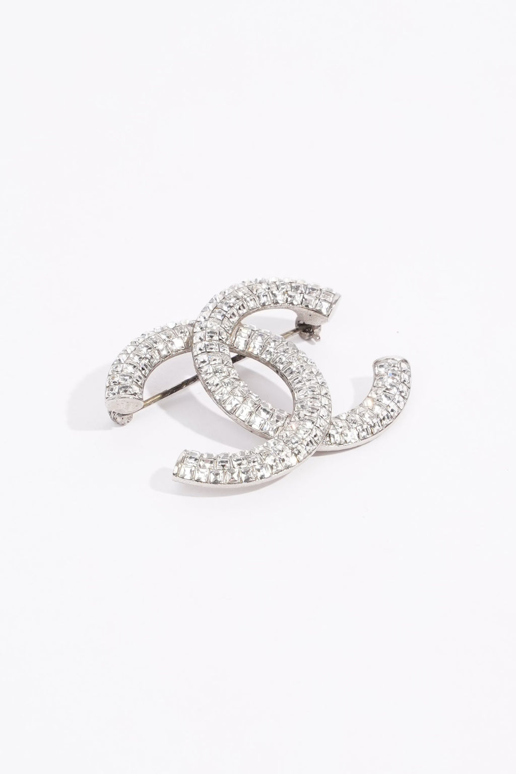 Chanel Womens CC Brooch Silver Finish Base Metal