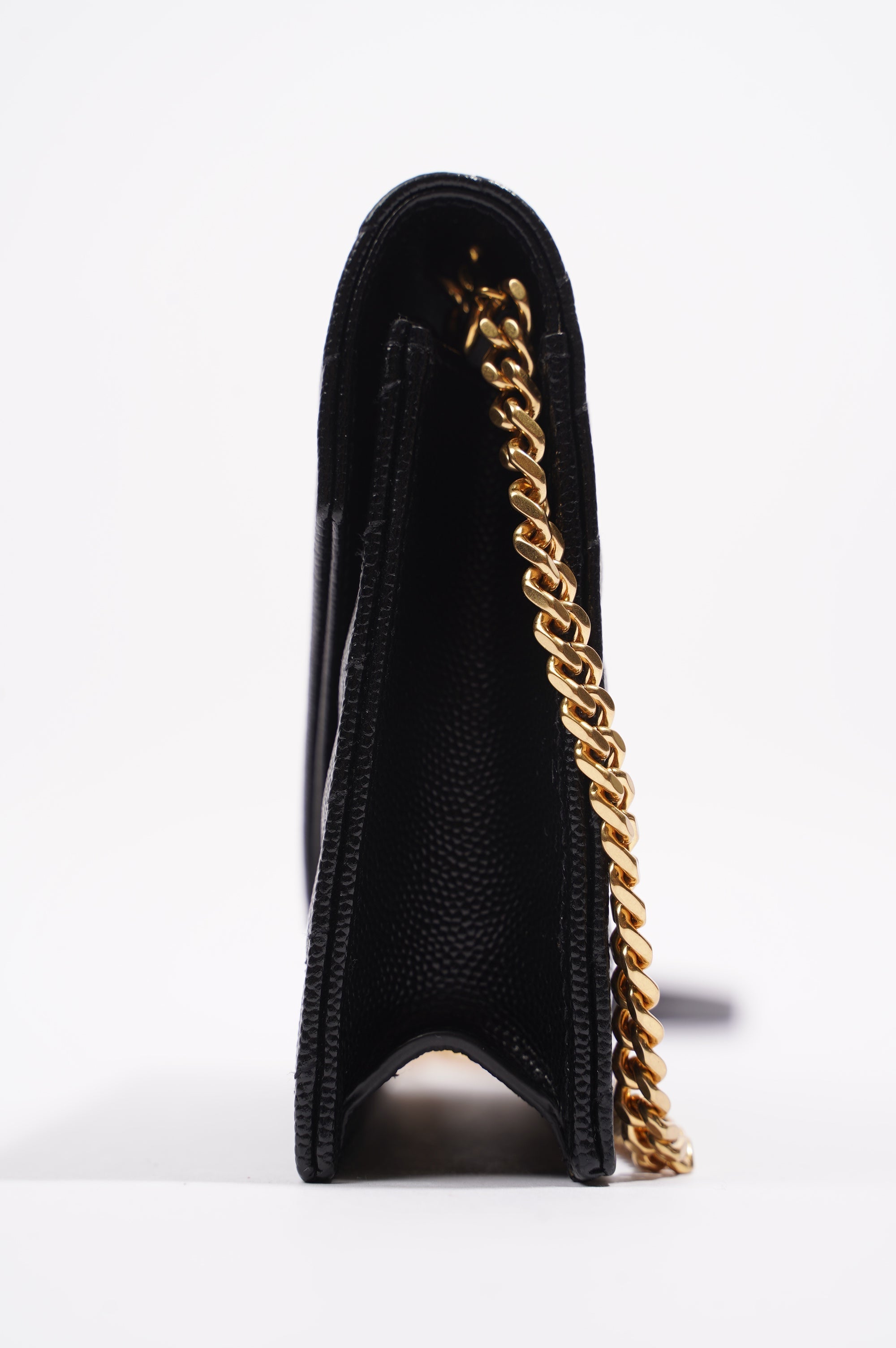 Saint Laurent Womens Cassandre Chain Wallet Black Matelasse