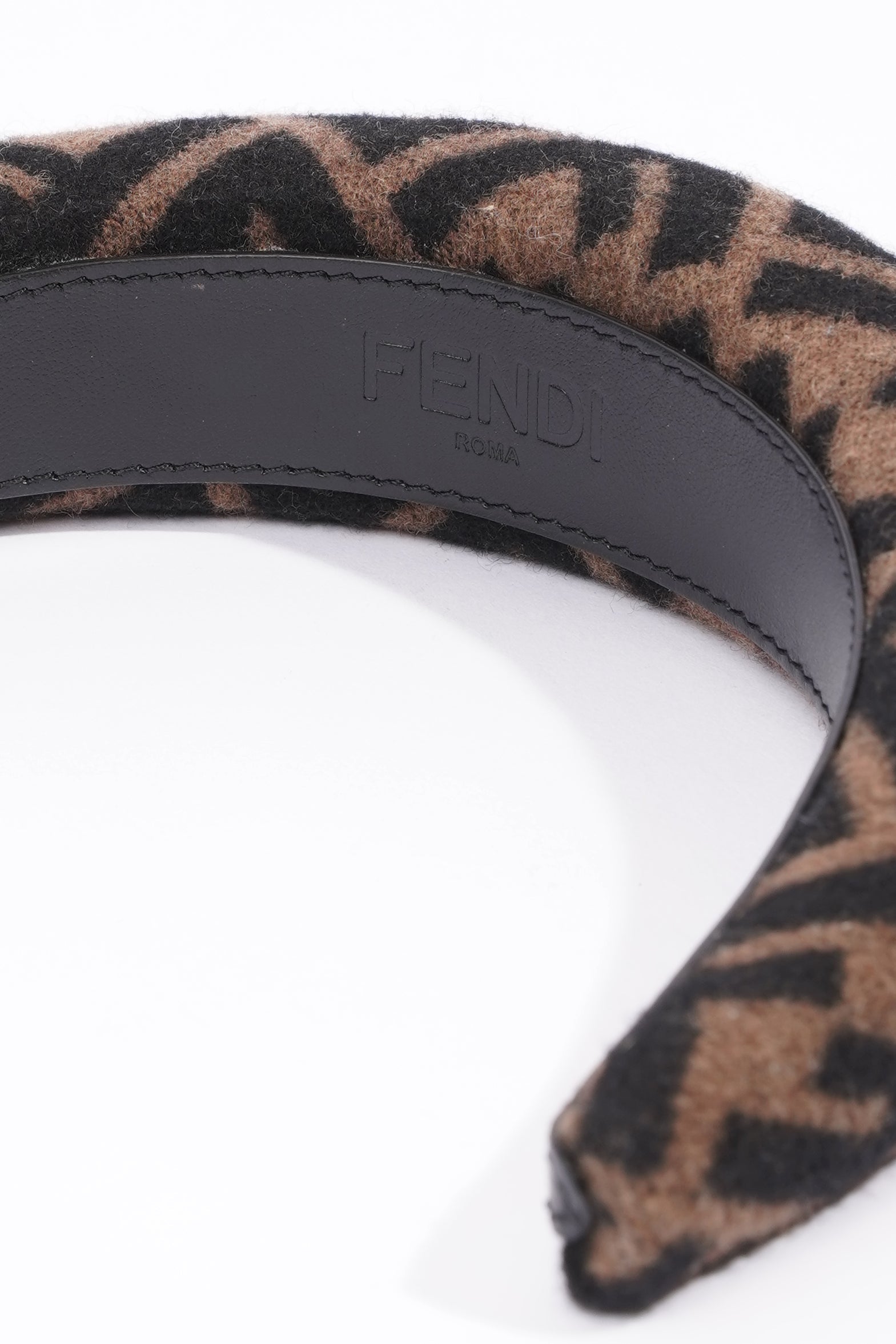 Fendi Womens FF Headband Brown / Black Cashmere Leather