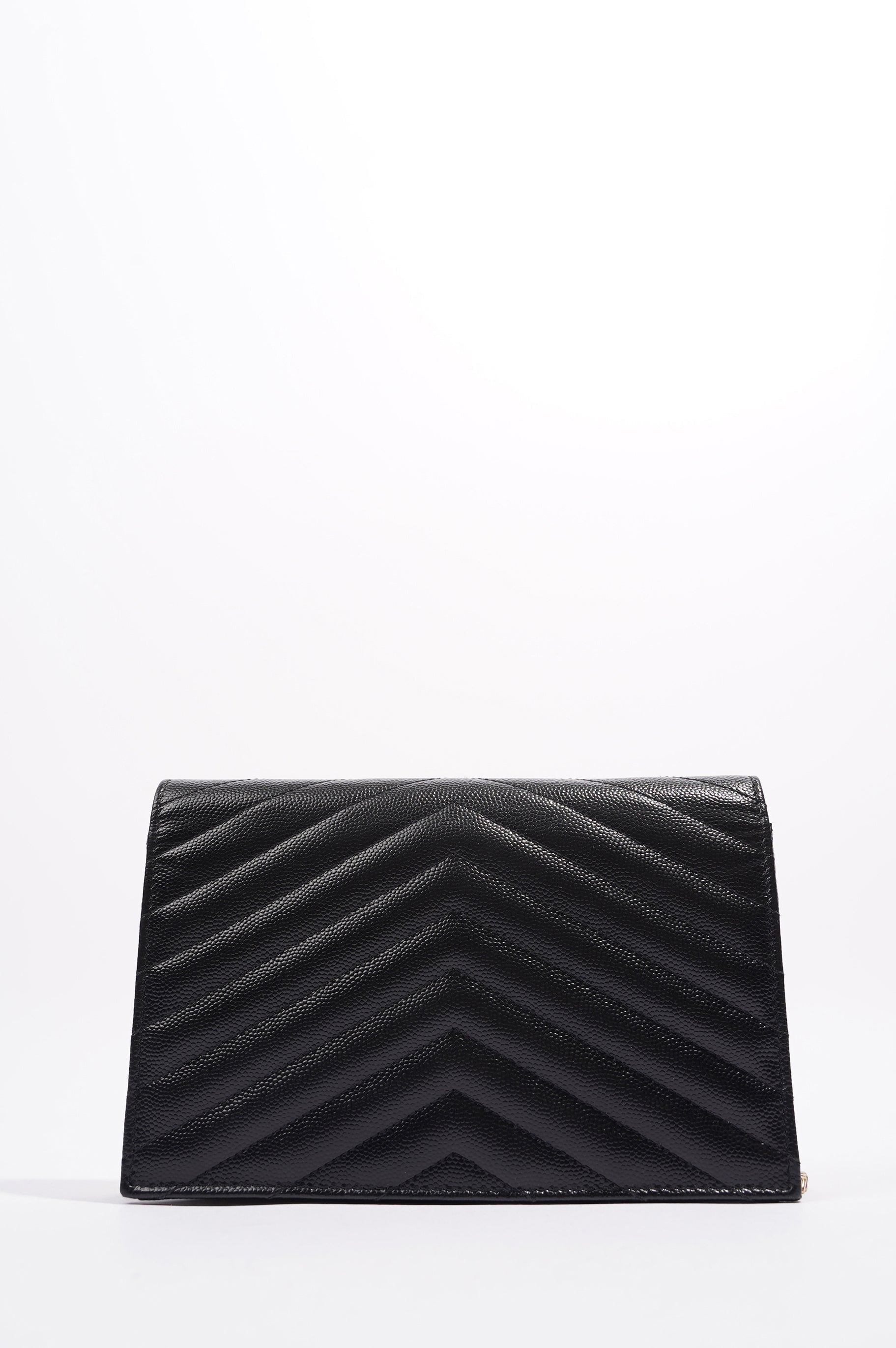 Saint Laurent Womens Cassandre Chain Wallet Black Matelasse