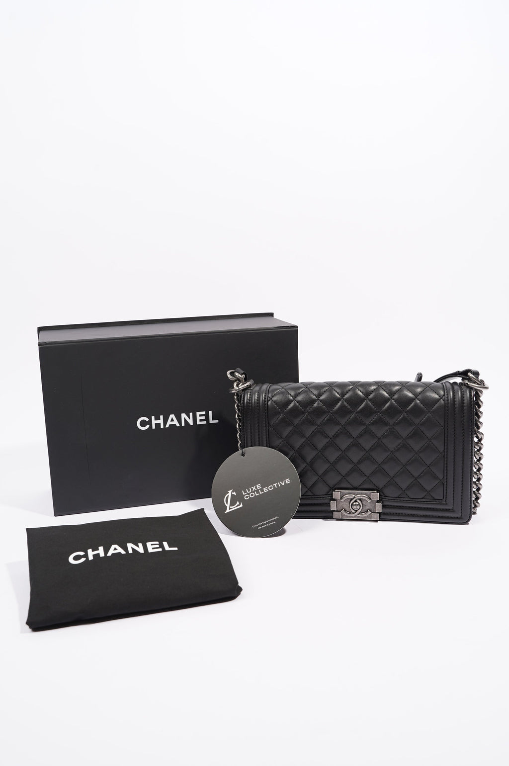 Chanel Womens Lambskin Boy Bag Black Medium
