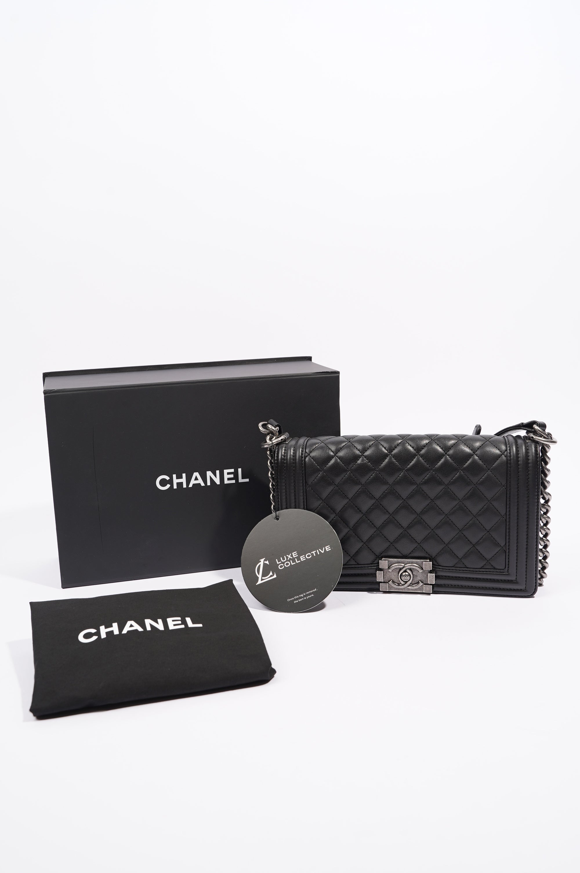 Chanel Womens Lambskin Boy Bag Black Medium