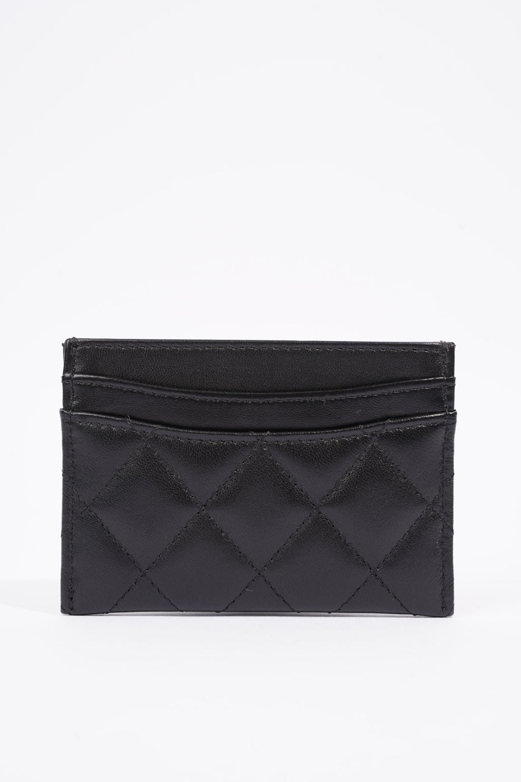 Chanel Womens Quilted Card Holder Black Leather