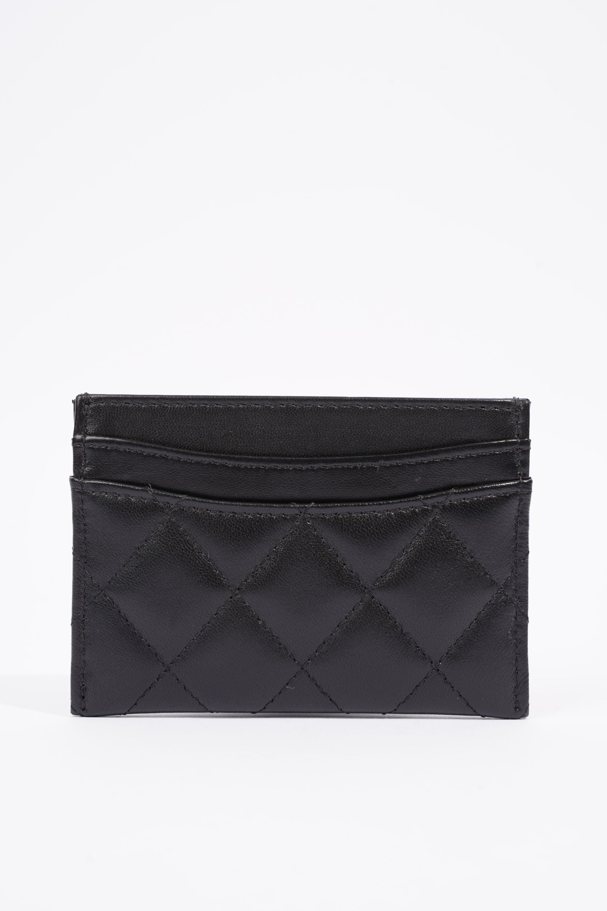 Chanel Womens Quilted Card Holder Black Leather
