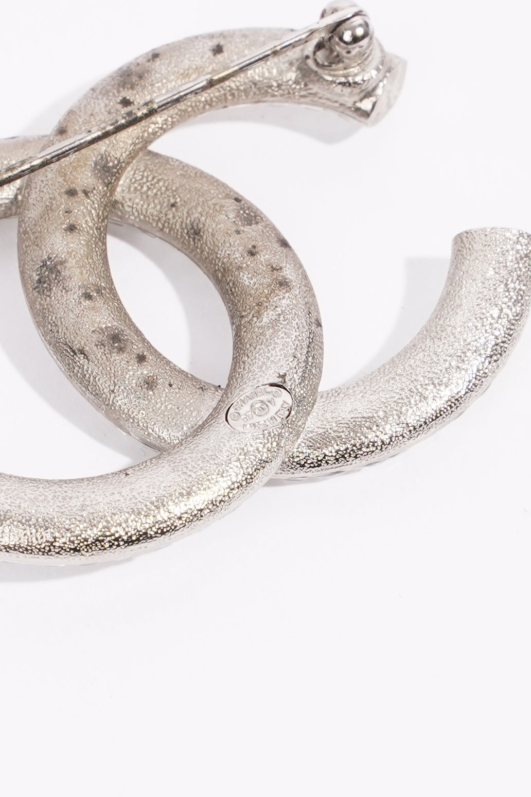 Chanel Womens CC Brooch Silver Finish Base Metal