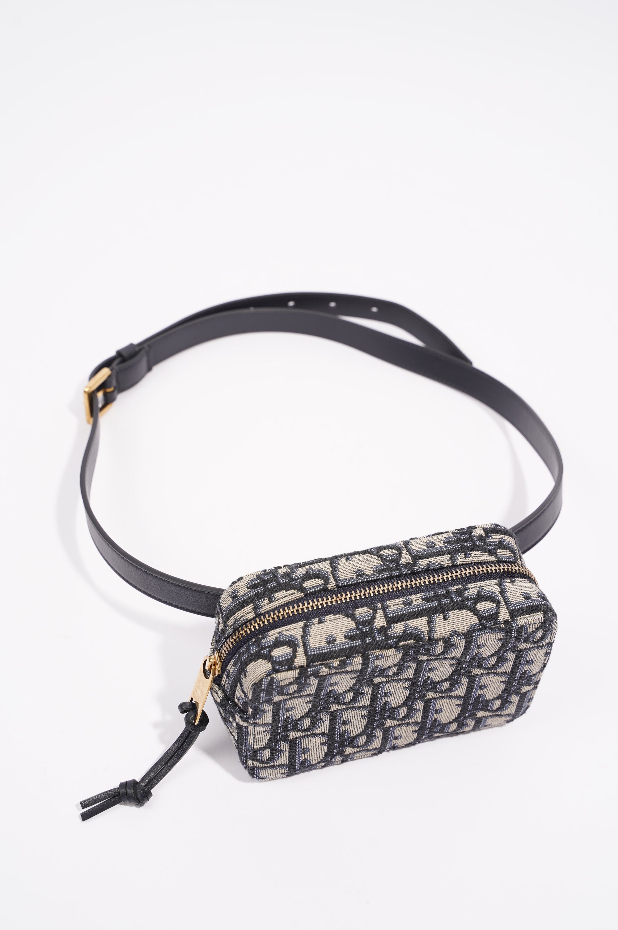 Christian Dior Womens Oblique Belt Pouch Blue / White Canvas