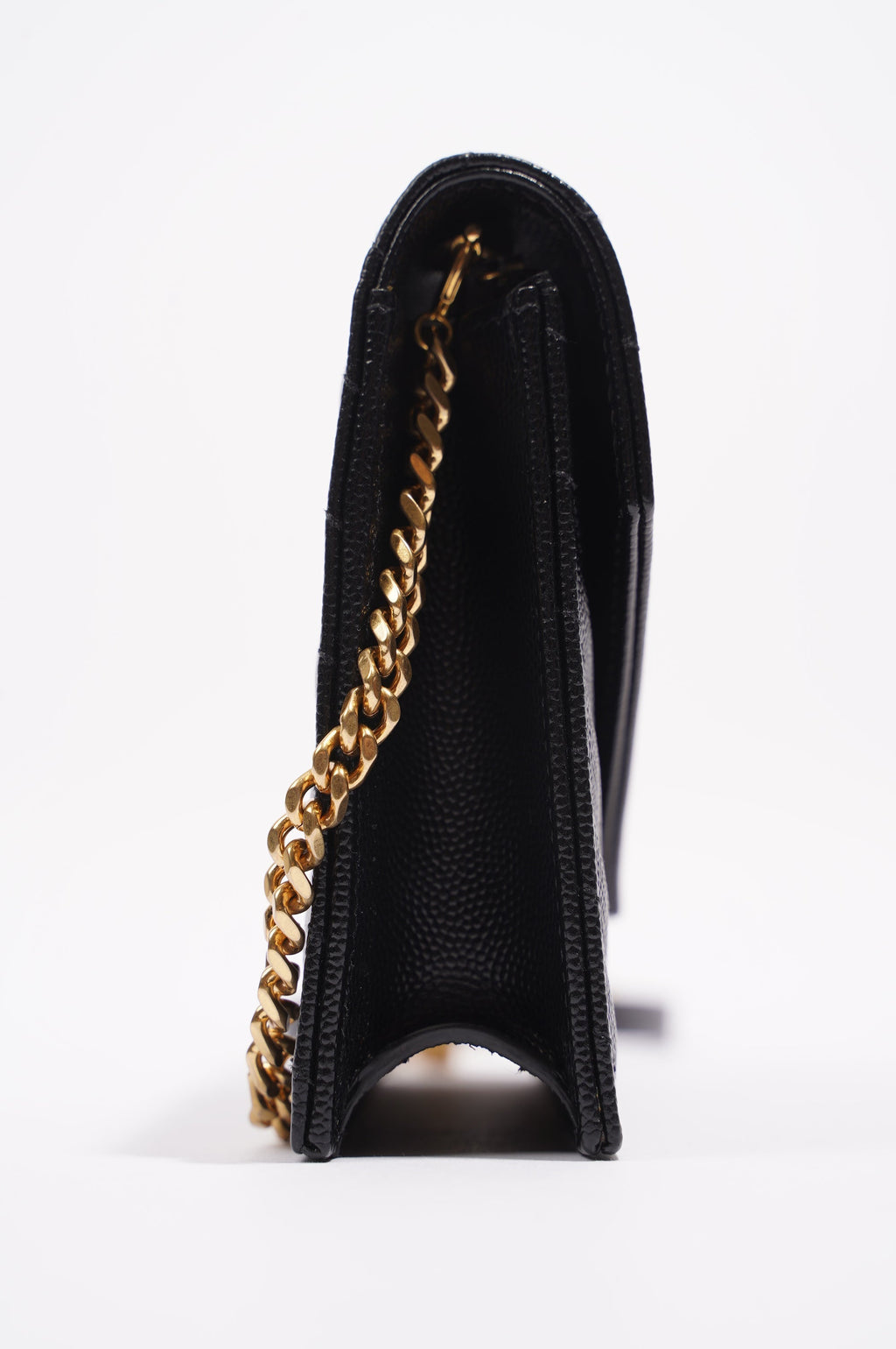 Saint Laurent Womens Cassandre Chain Wallet Black Matelasse