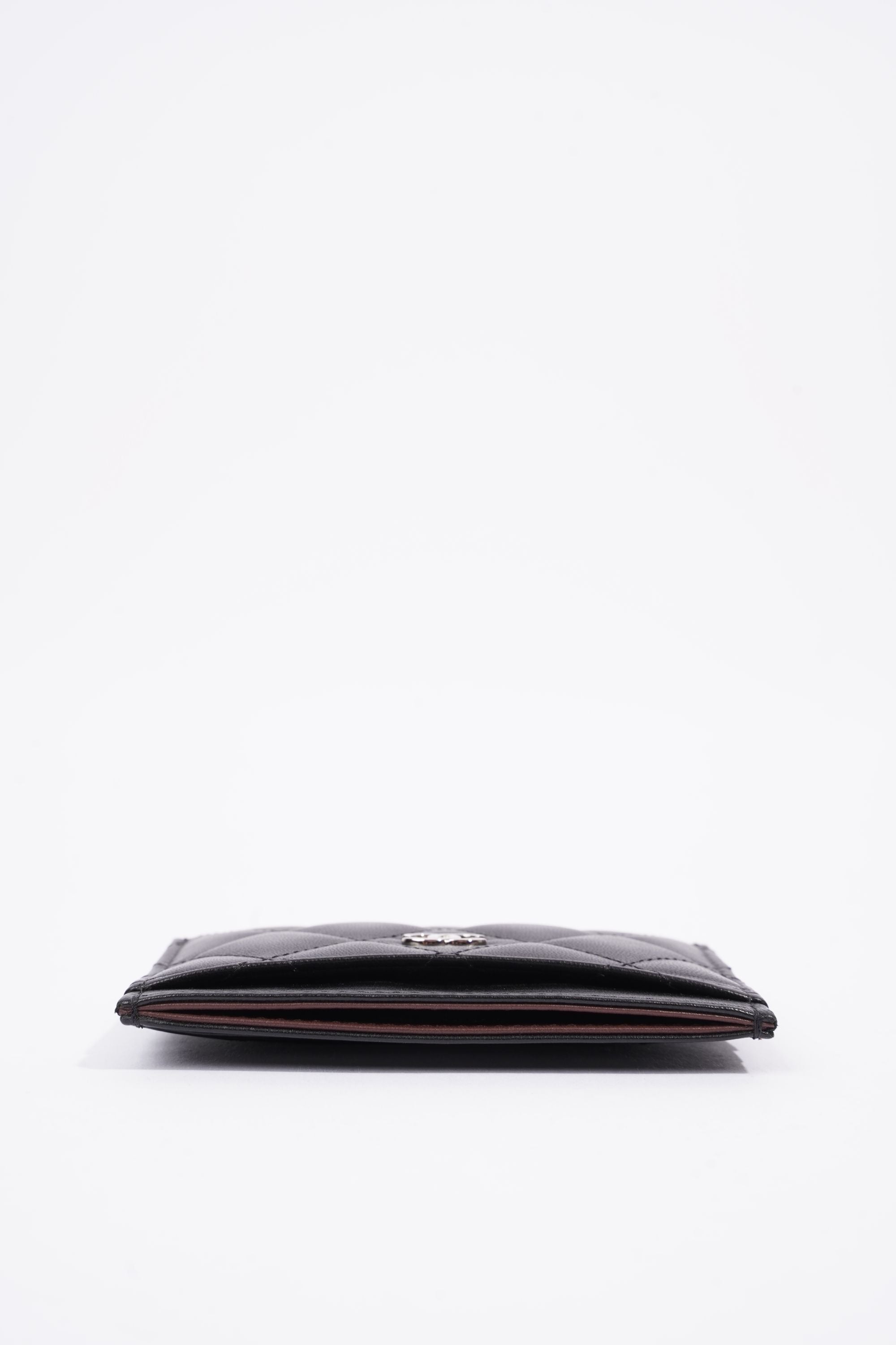 Chanel Womens Quilted Card Holder Black Leather