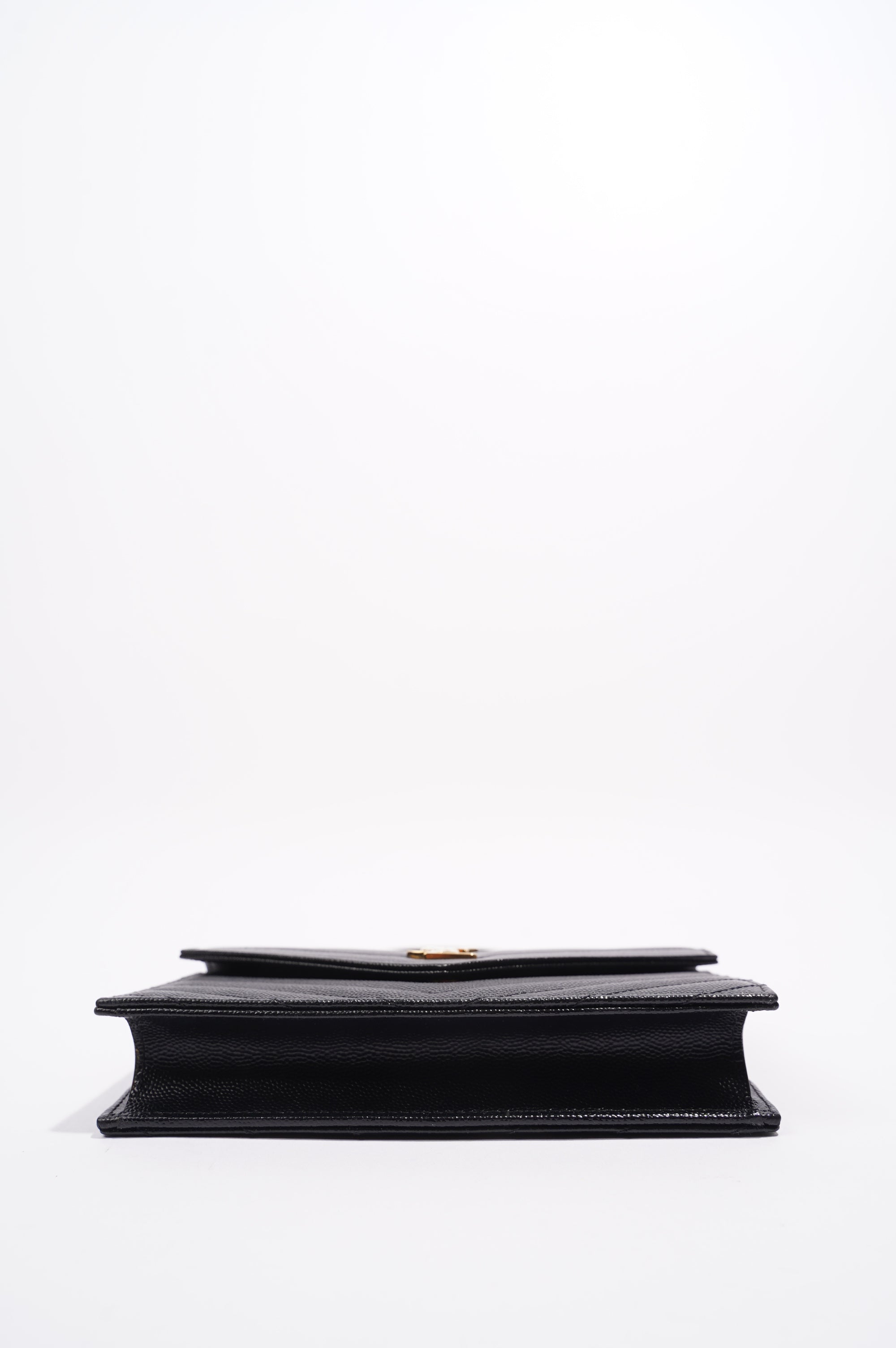 Saint Laurent Womens Cassandre Chain Wallet Black Matelasse