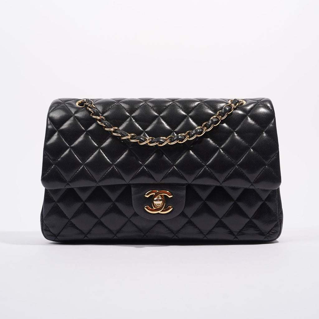 Chanel Womens Classic Lambskin Flap Black Medium
