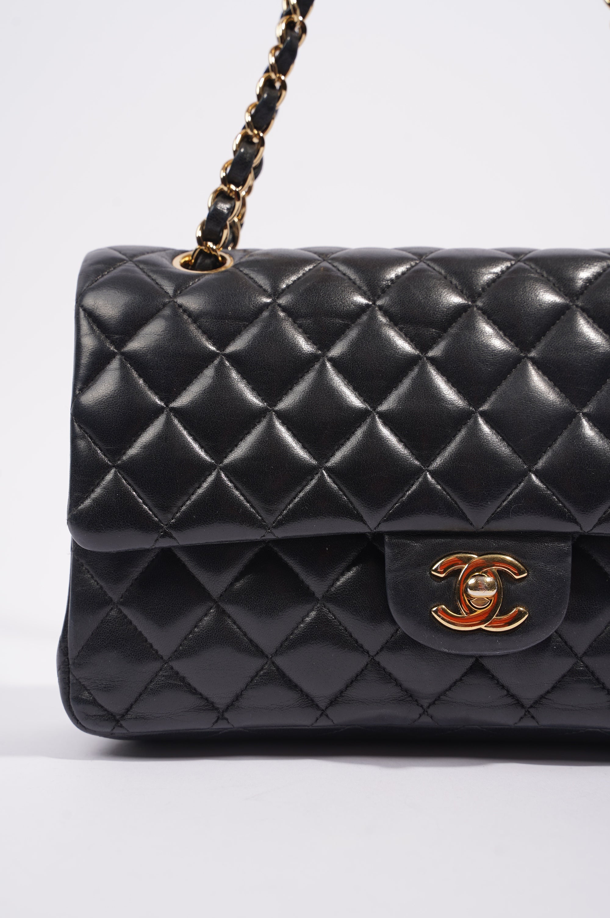 Chanel Womens Classic Lambskin Flap Black Medium