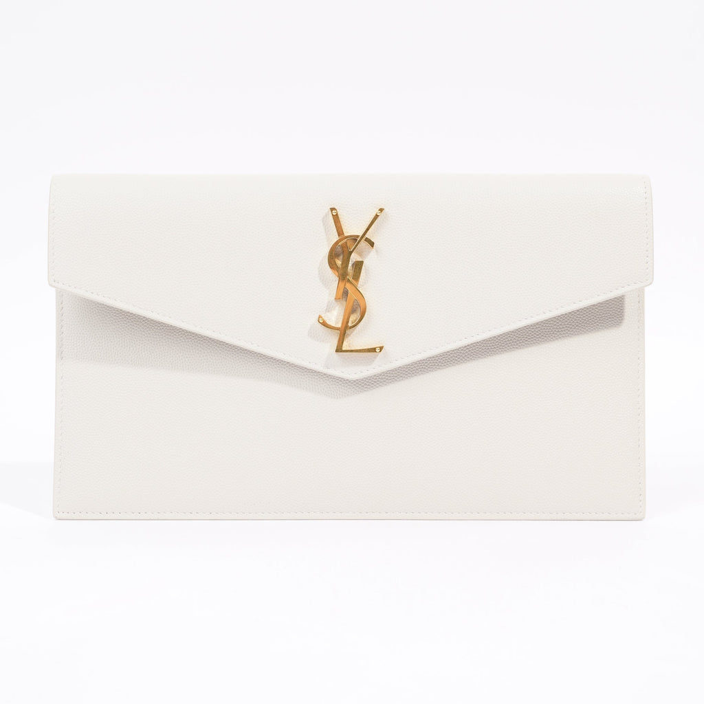 Saint Laurent Womens Uptown Textured Leather Off White