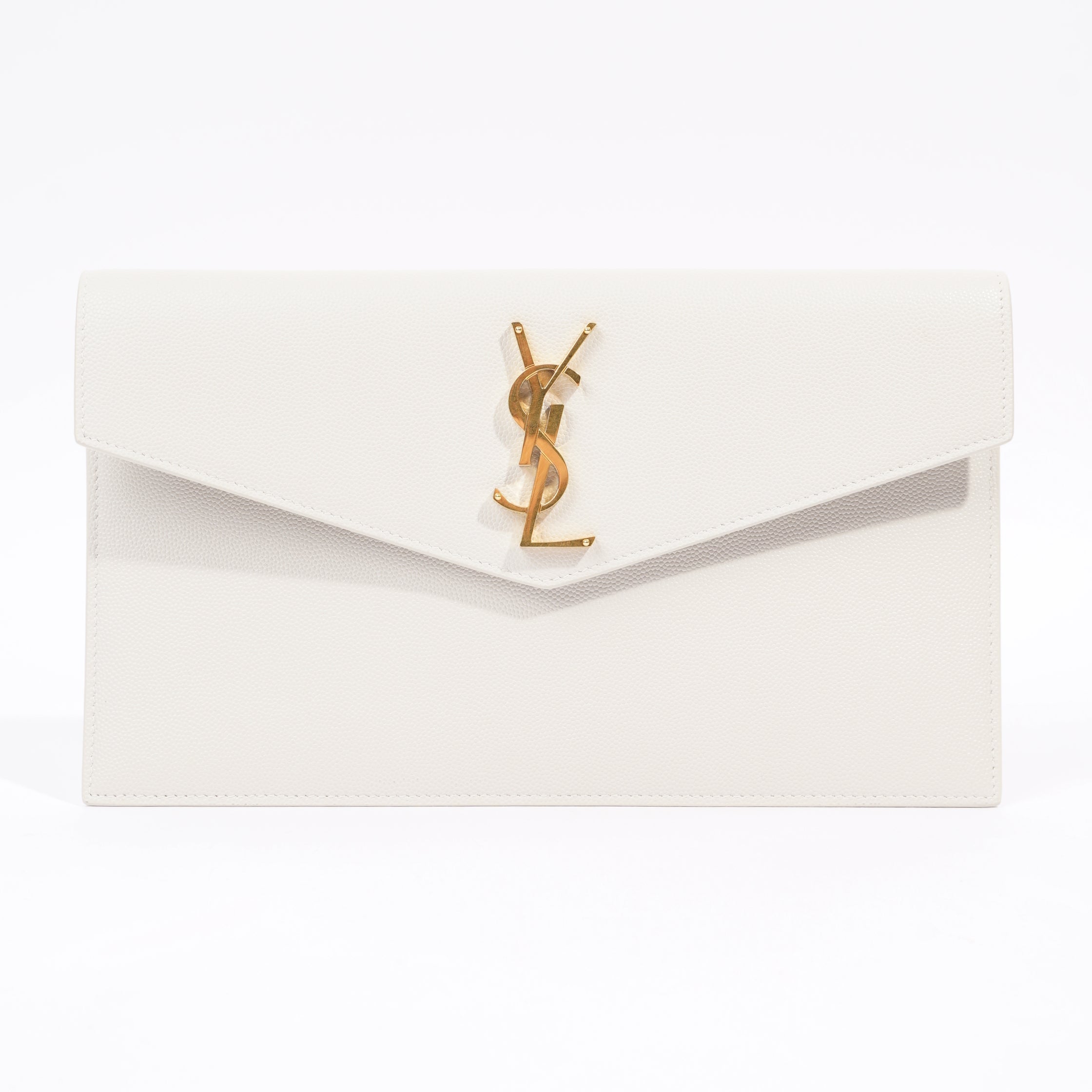 Saint Laurent Womens Uptown Textured Leather Off White