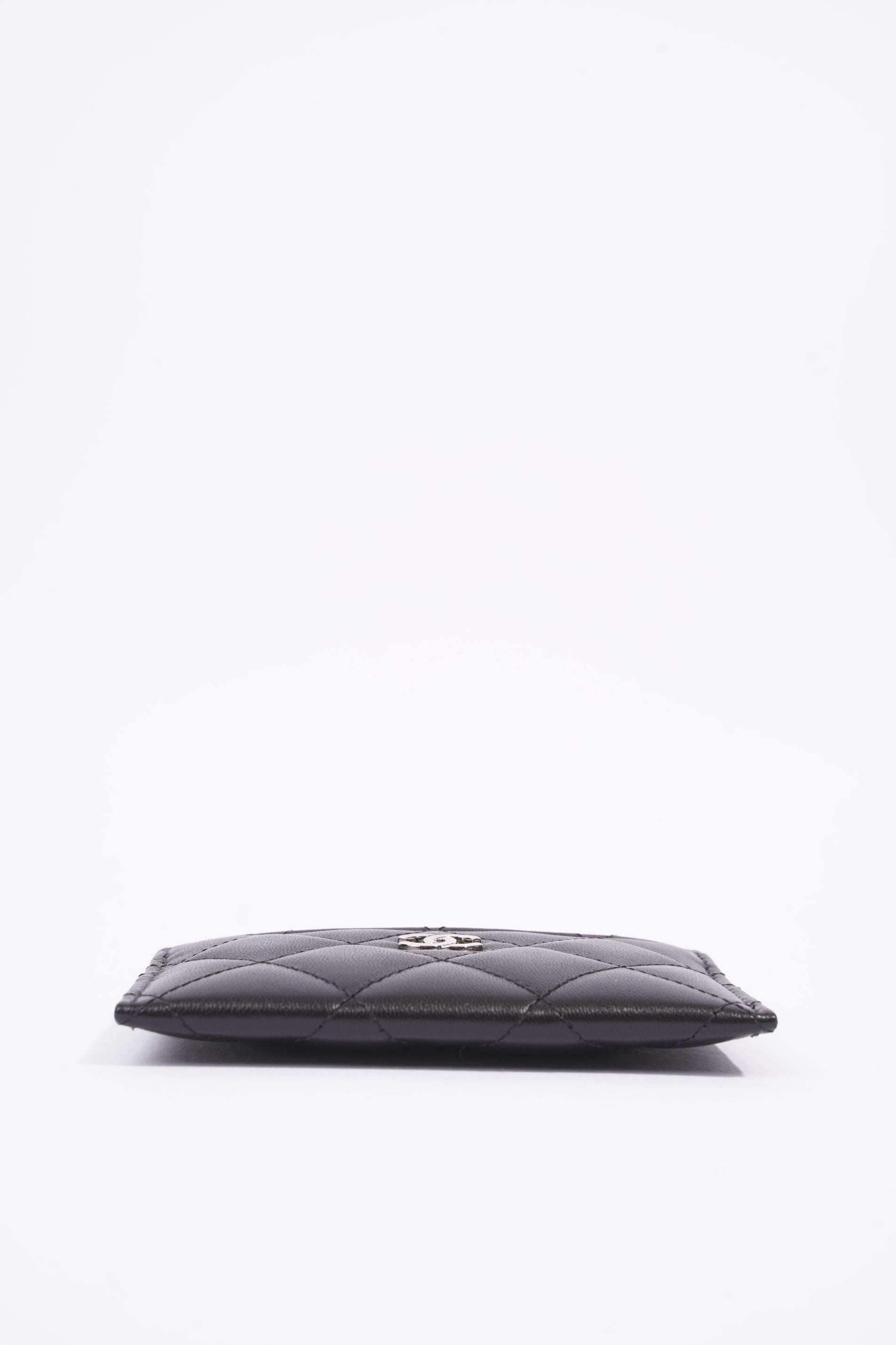 Chanel Womens Quilted Card Holder Black Leather
