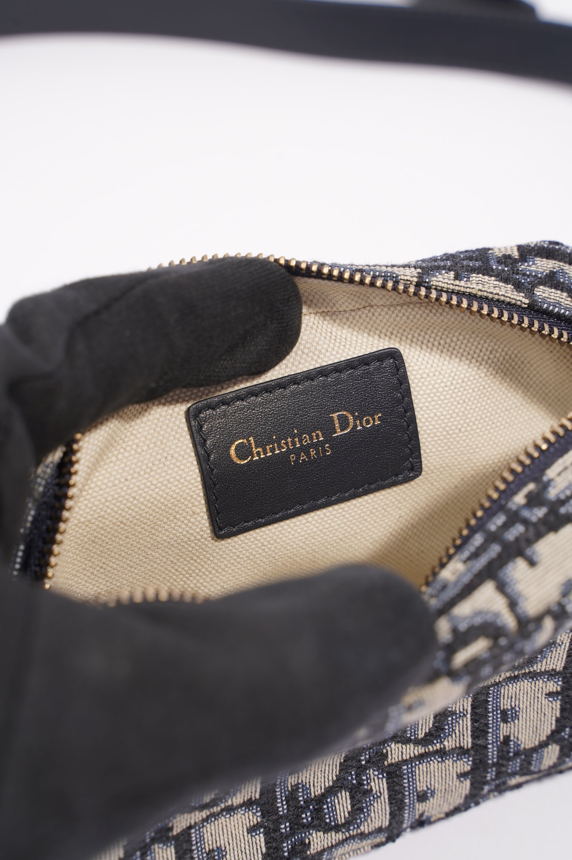 Christian Dior Womens Oblique Belt Pouch Blue / White Canvas