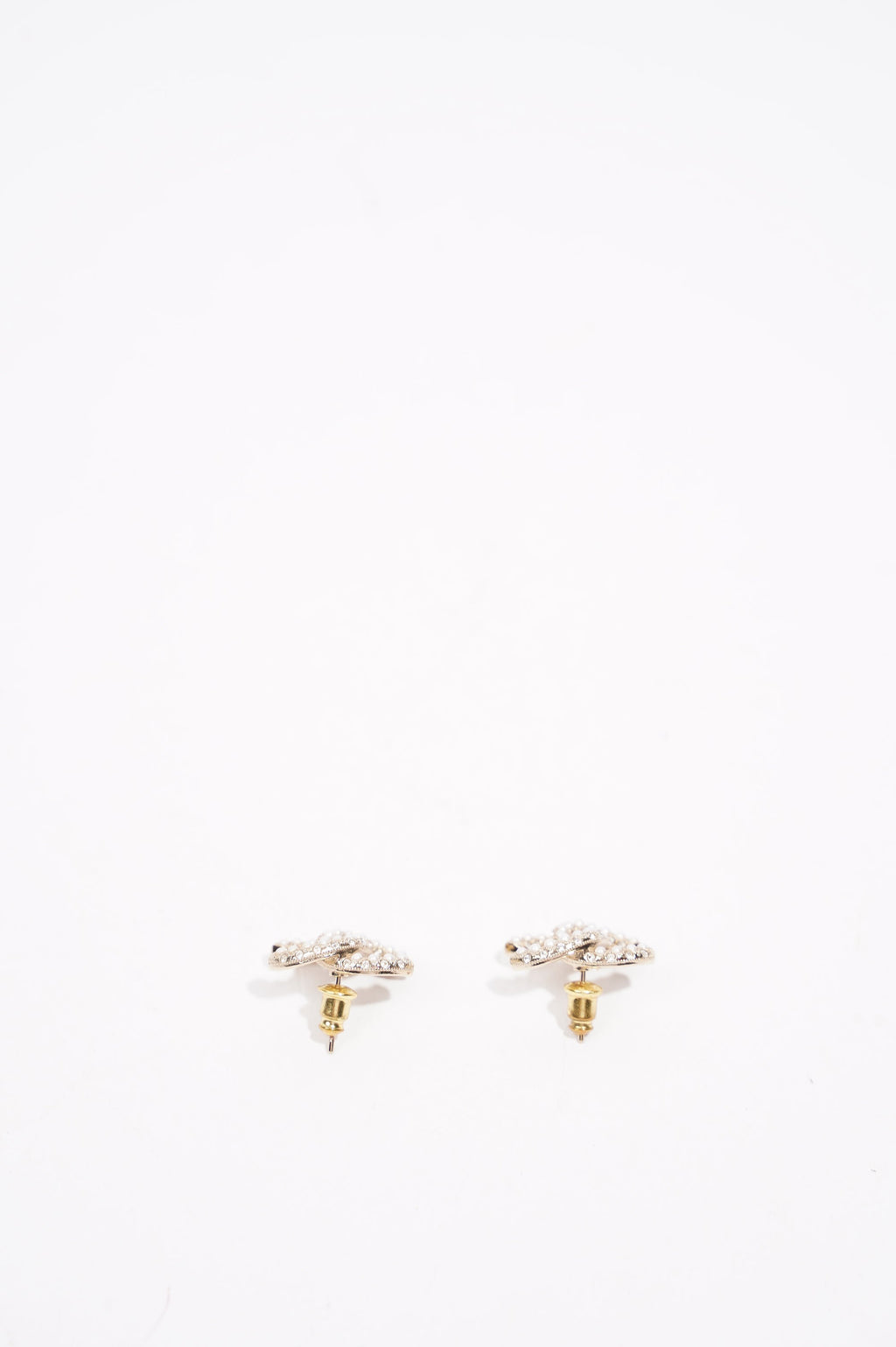Chanel Womens CC Pearl and Crystals Earrings A21 Golden Finish
