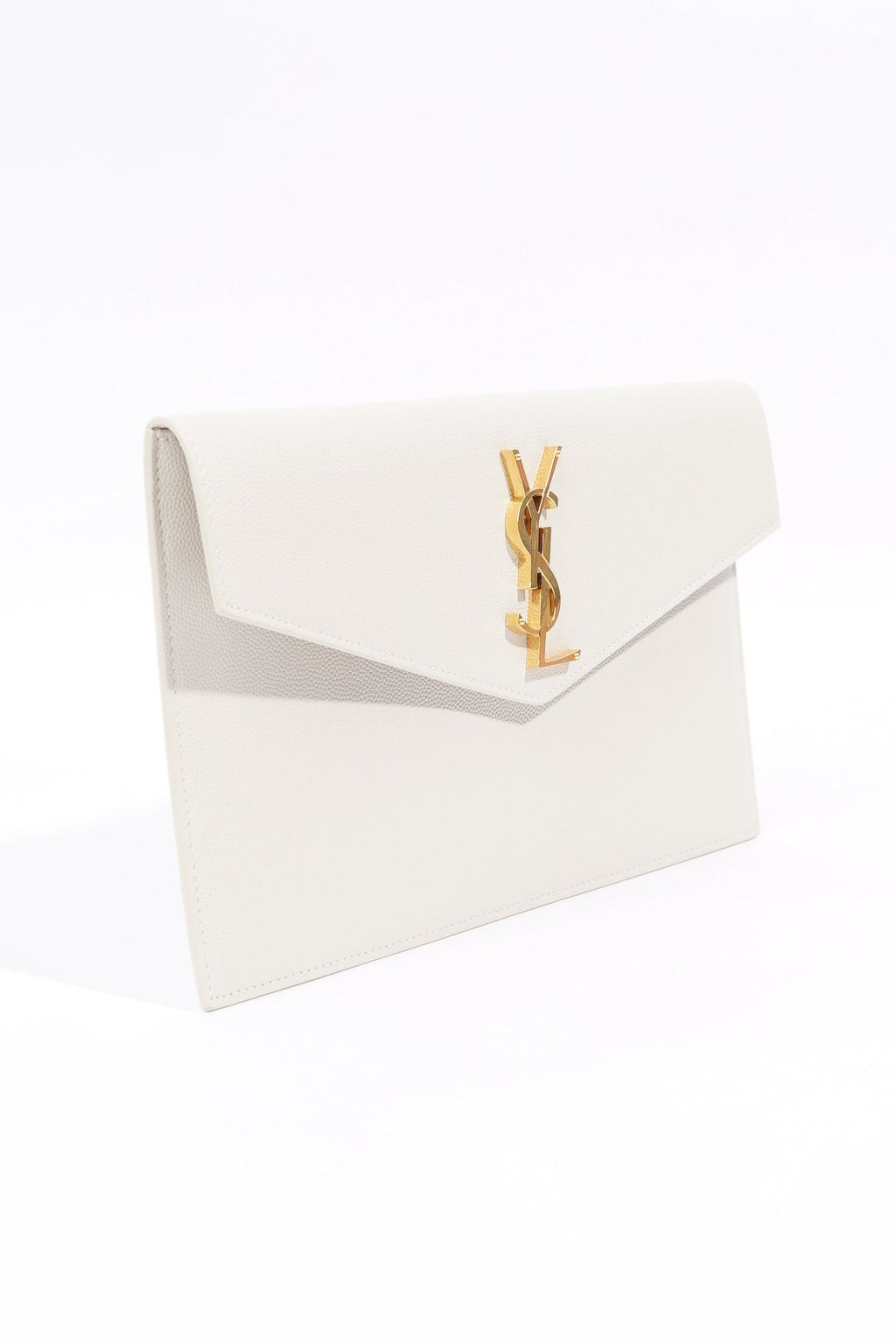 Saint Laurent Womens Uptown Textured Leather Off White