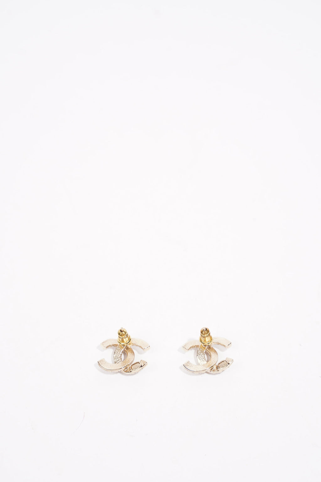 Chanel Womens CC Pearl and Crystals Earrings A21 Golden Finish