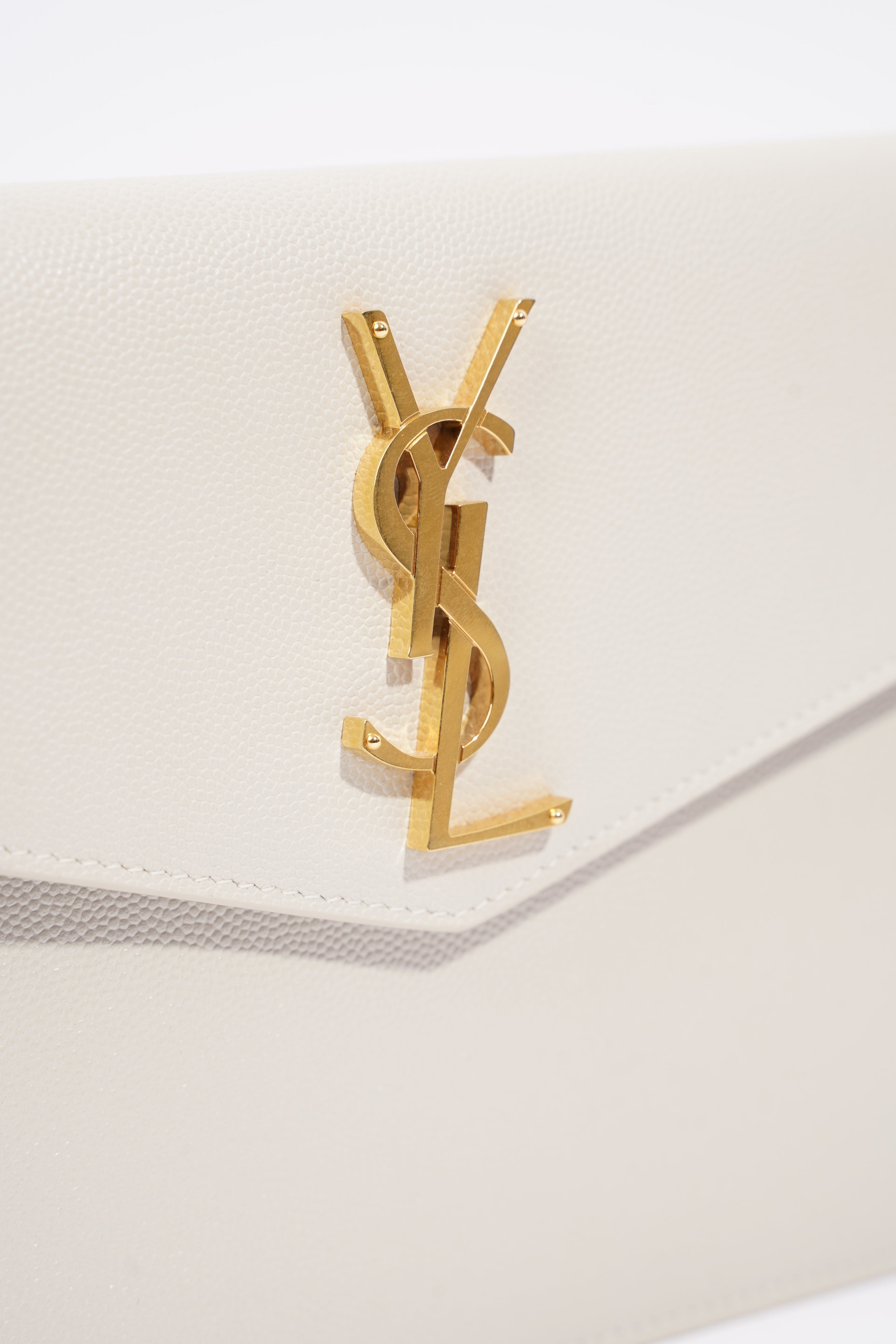 Saint Laurent Womens Uptown Textured Leather Off White