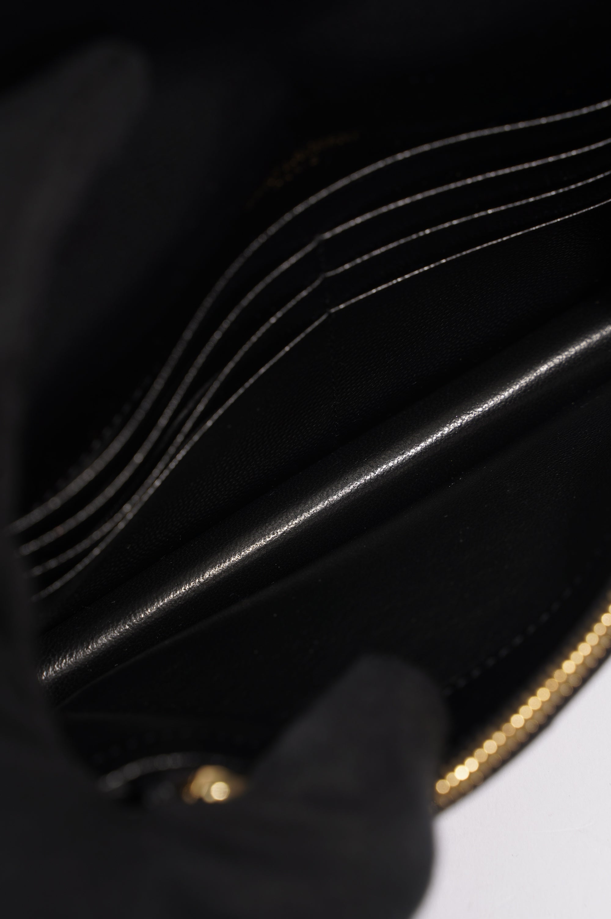 Saint Laurent Womens Cassandre Chain Wallet Black Matelasse