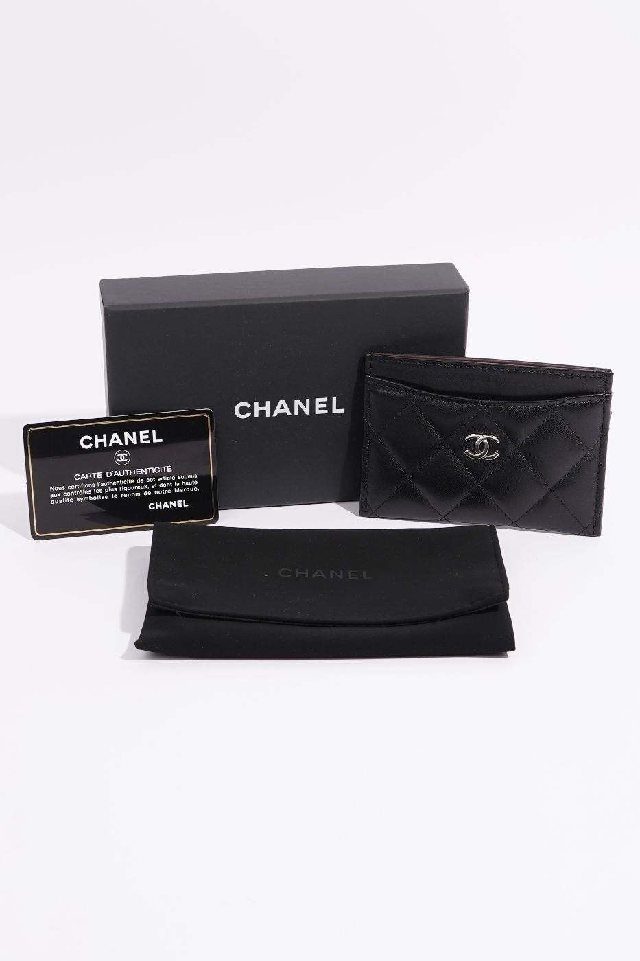 Chanel Womens Quilted Card Holder Black Leather