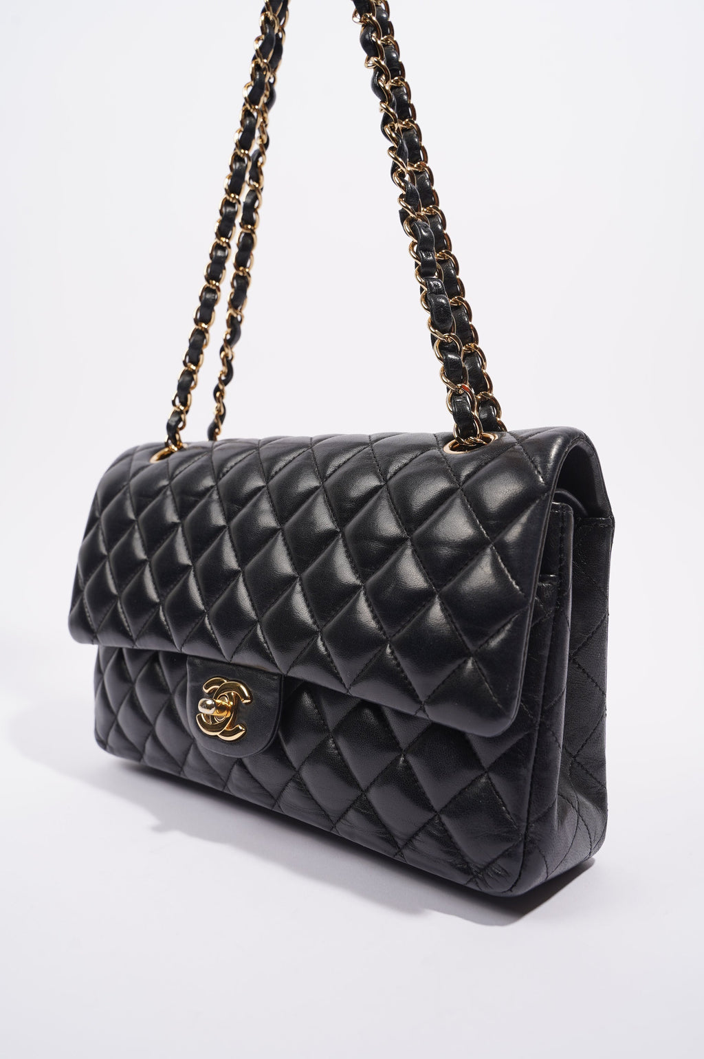 Chanel Womens Classic Lambskin Flap Black Medium