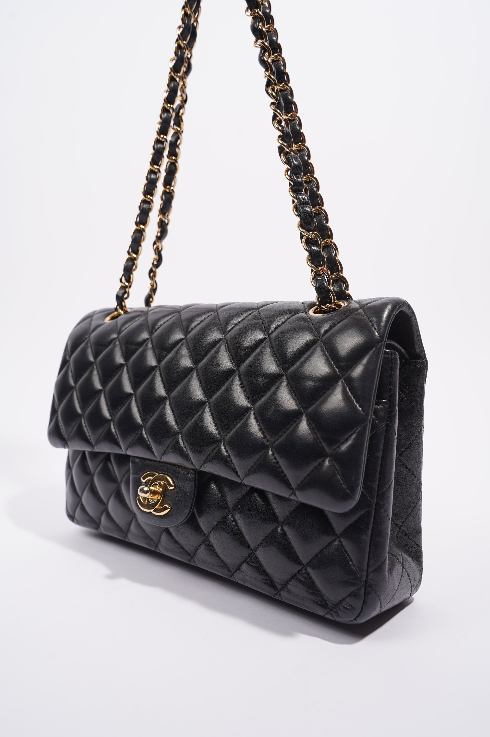 Chanel Womens Classic Lambskin Flap Black Medium