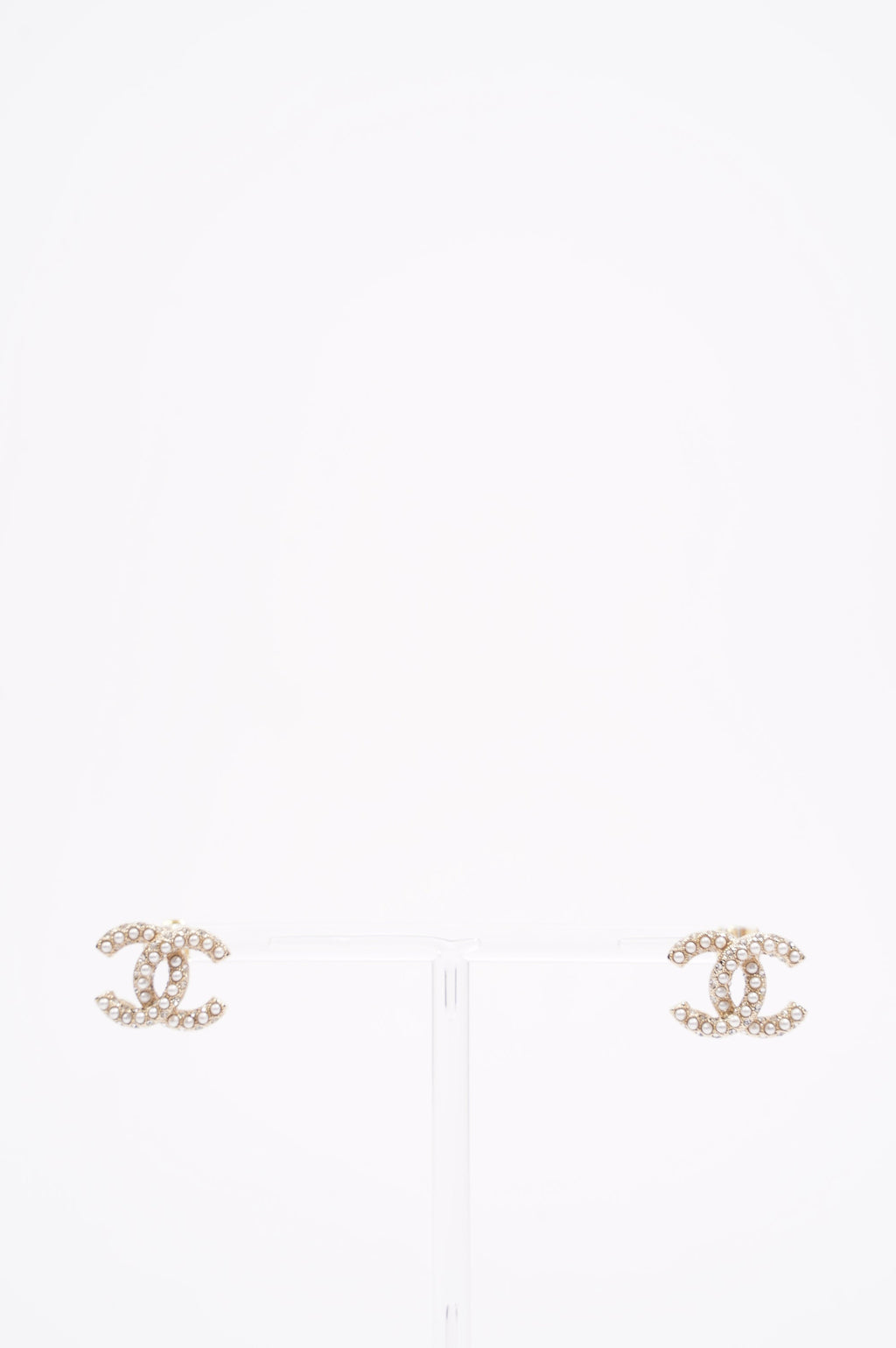 Chanel Womens CC Pearl and Crystals Earrings A21 Golden Finish