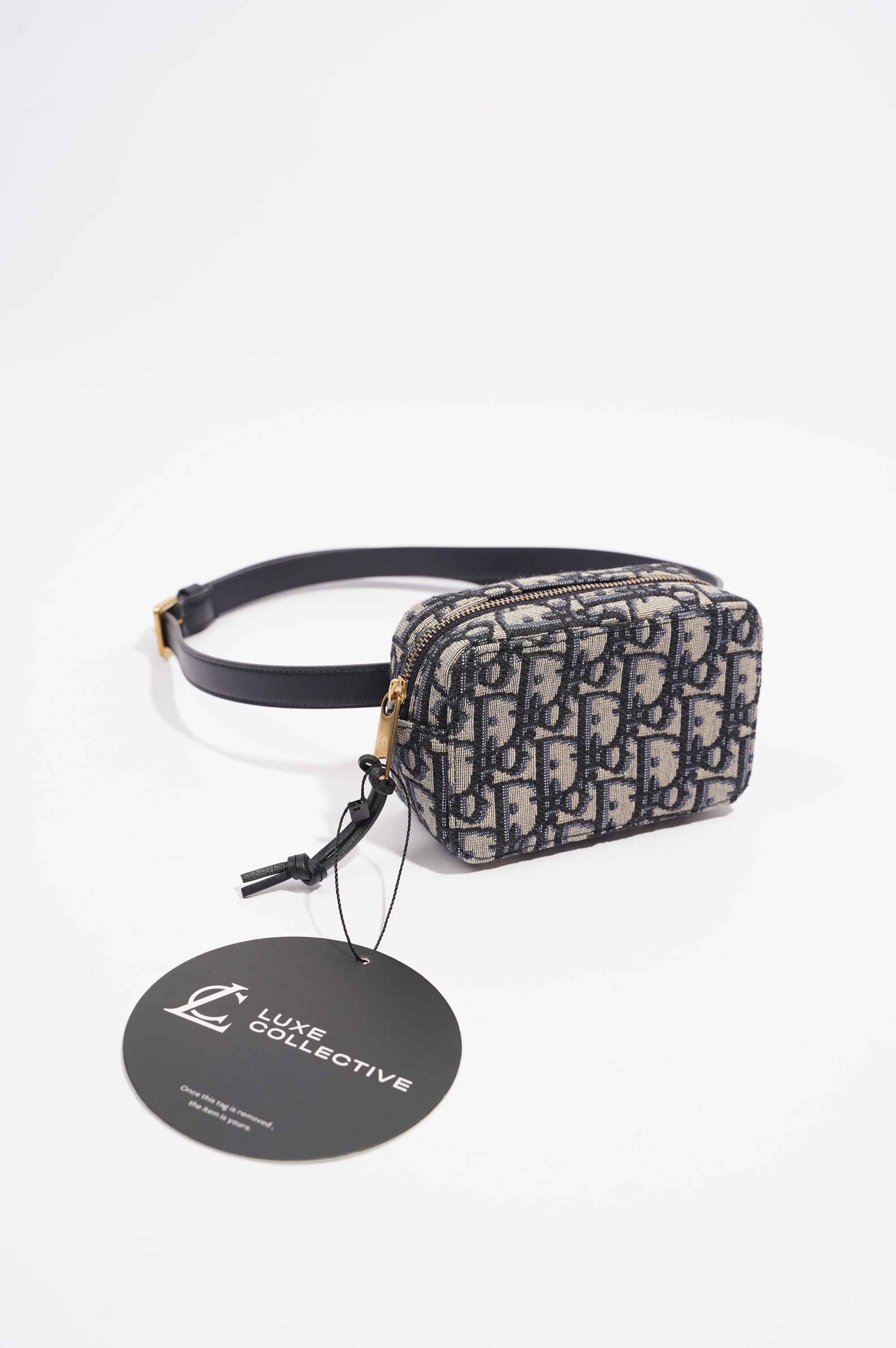 Christian Dior Womens Oblique Belt Pouch Blue / White Canvas