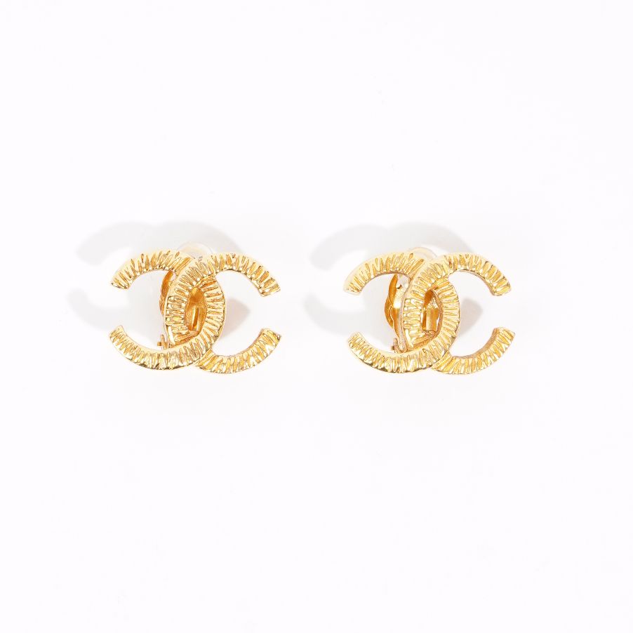 Chanel Womens CC Clip Earrings Gold Finish Base Metal