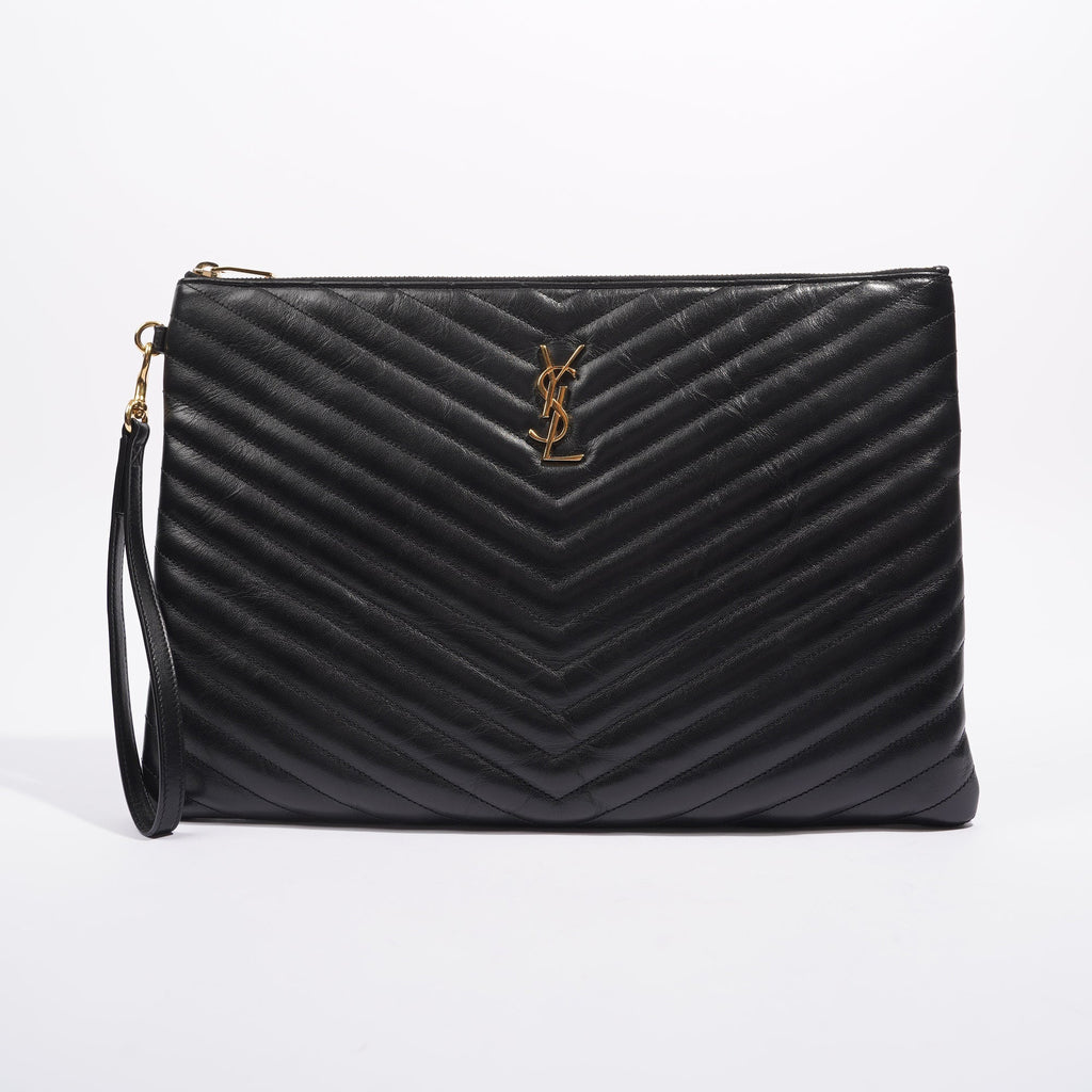 Saint Laurent Womens Pouch Black / Gold Large