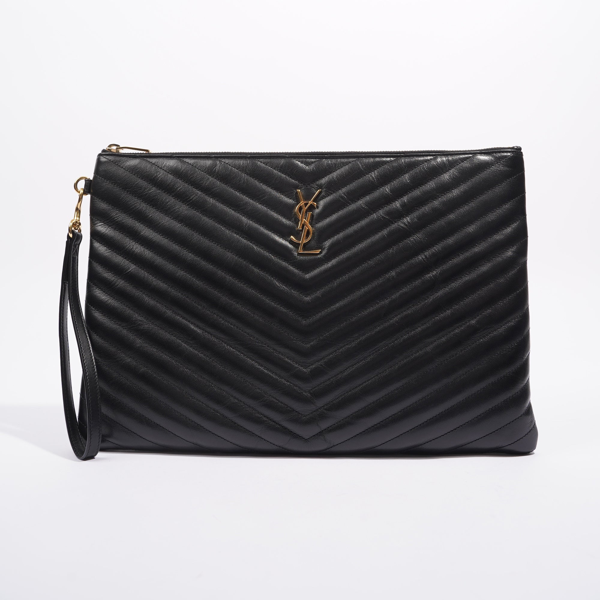 Saint Laurent Womens Pouch Black / Gold Large