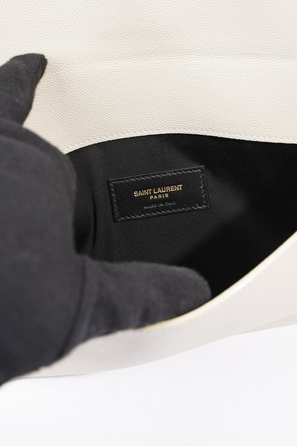Saint Laurent Womens Uptown Textured Leather Off White