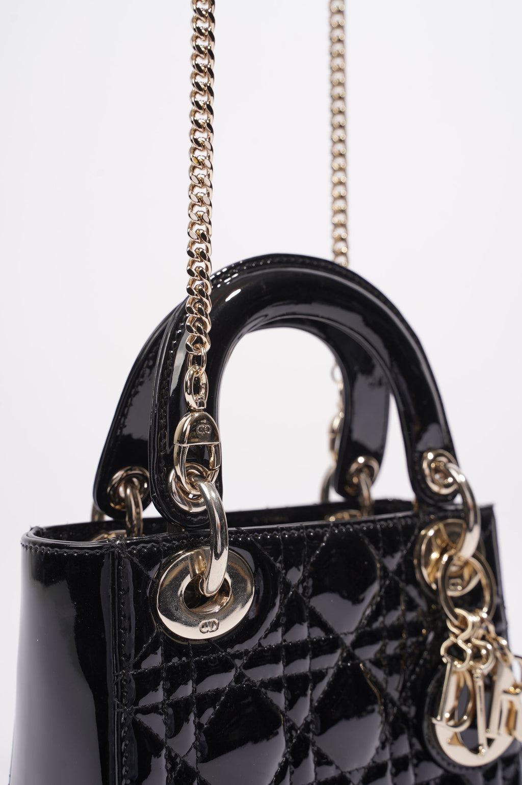 Christian Dior Womens Lady Dior Cannage Bag Black Patent Leather Mini