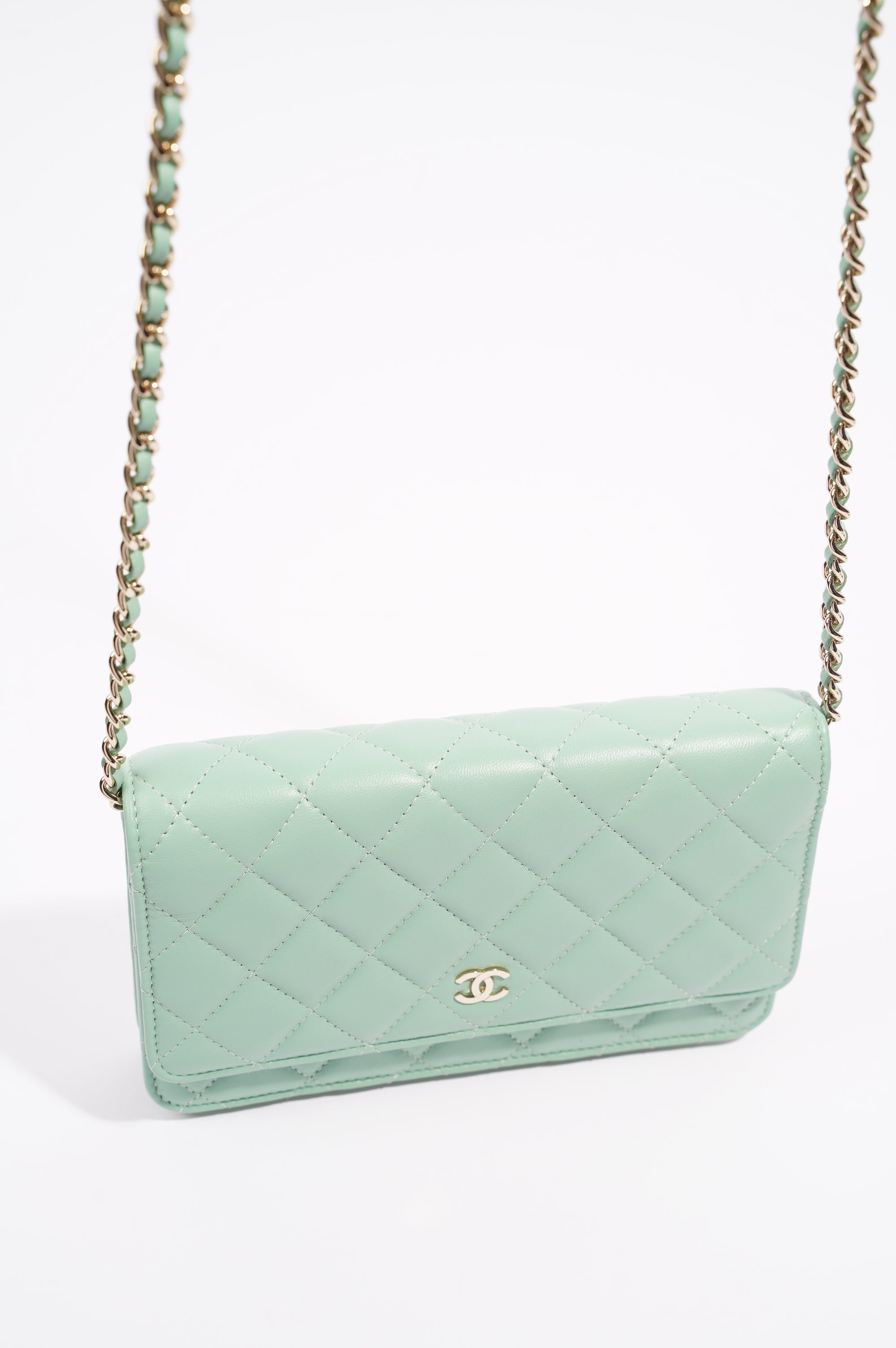 Chanel Womens Wallet On Chain Teal Lambskin
