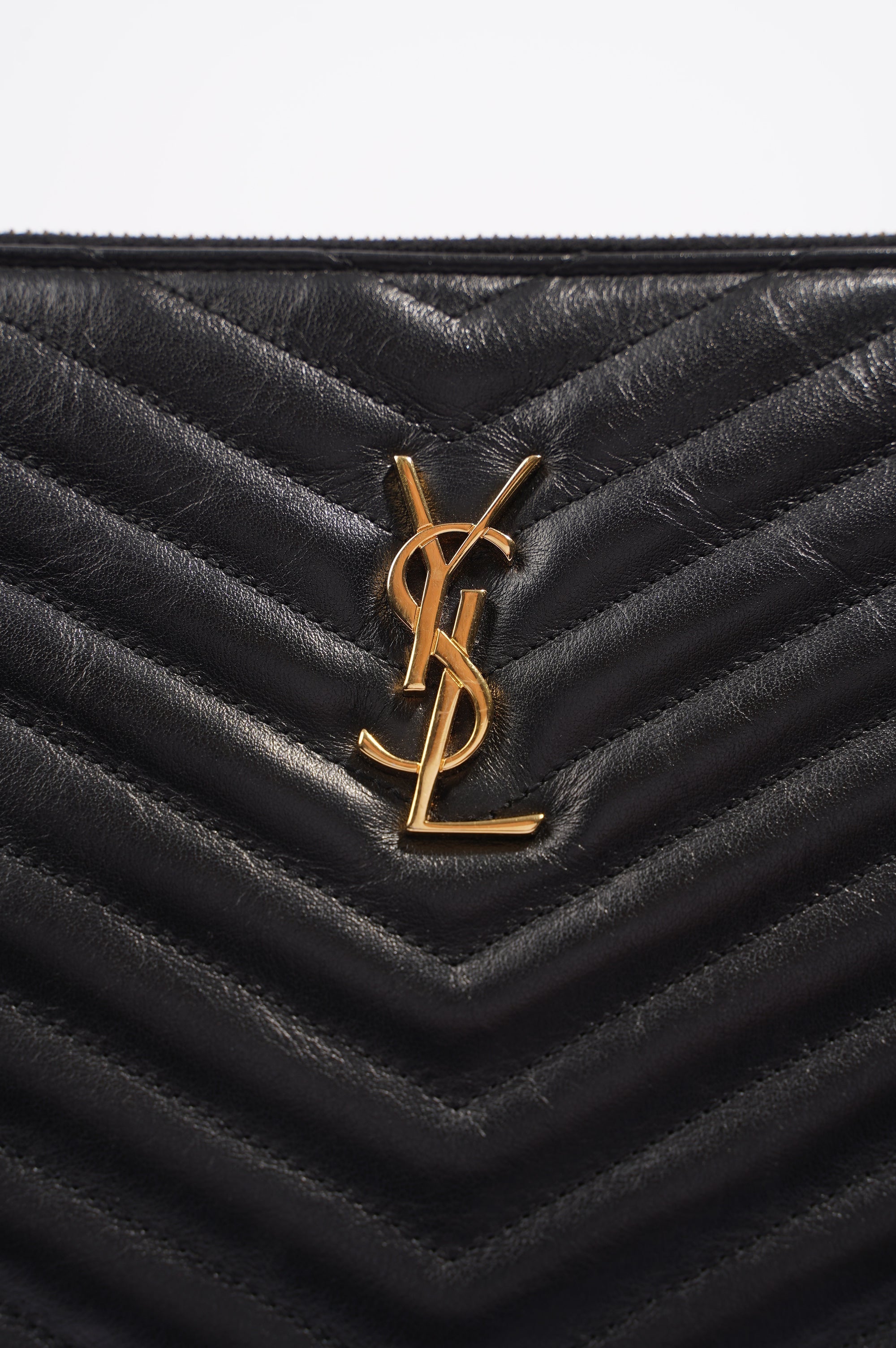 Saint Laurent Womens Pouch Black / Gold Large