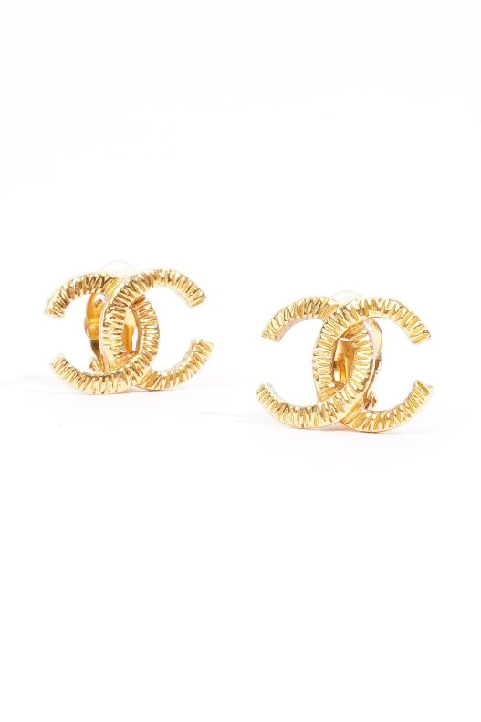 Chanel Womens CC Clip Earrings Gold Finish Base Metal