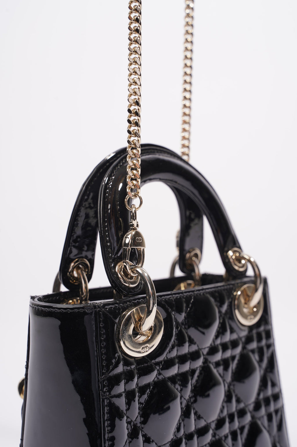 Christian Dior Womens Lady Dior Cannage Bag Black Patent Leather Mini