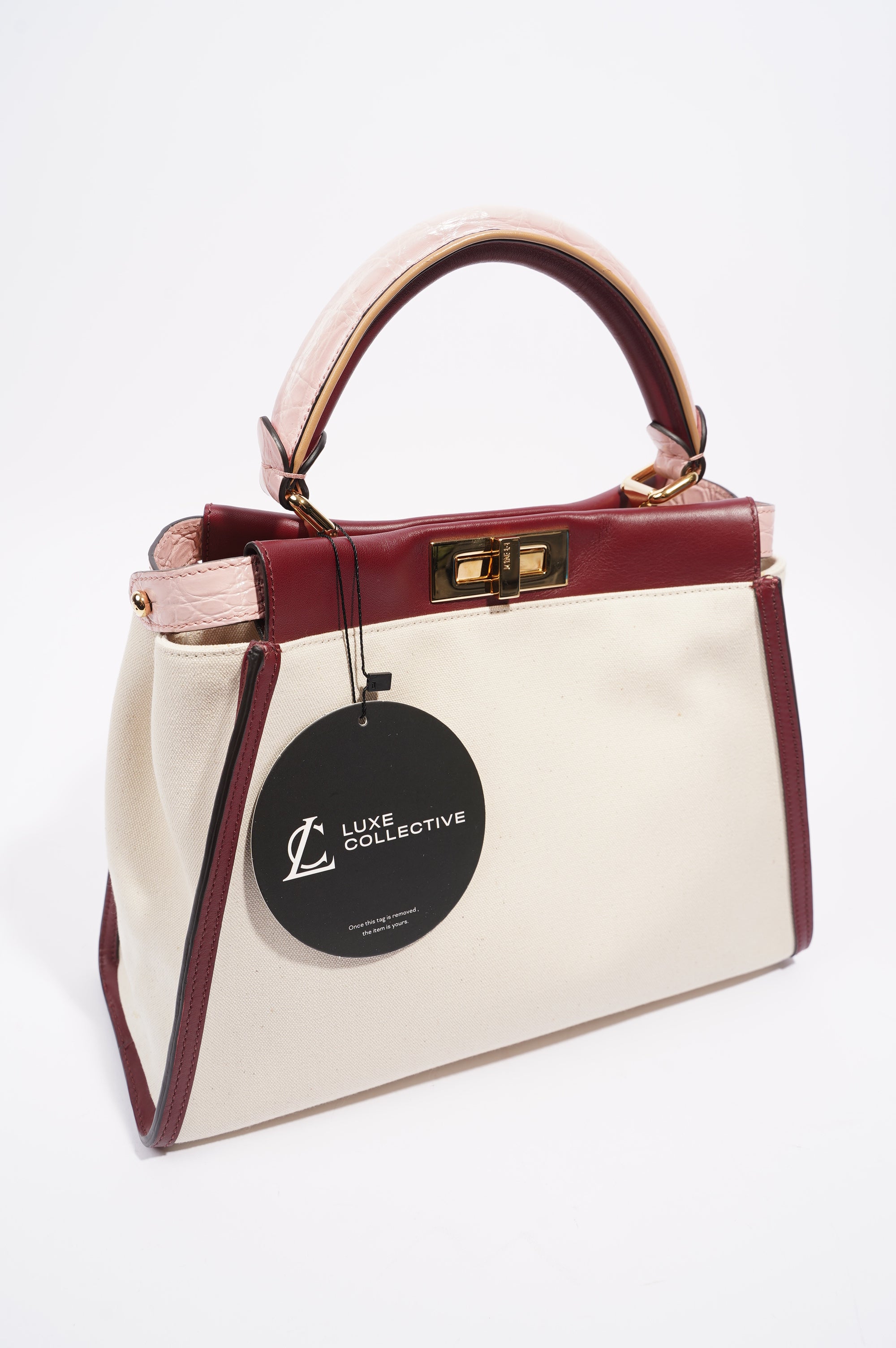 Fendi Womens Peekaboo Beige / Maroon Medium