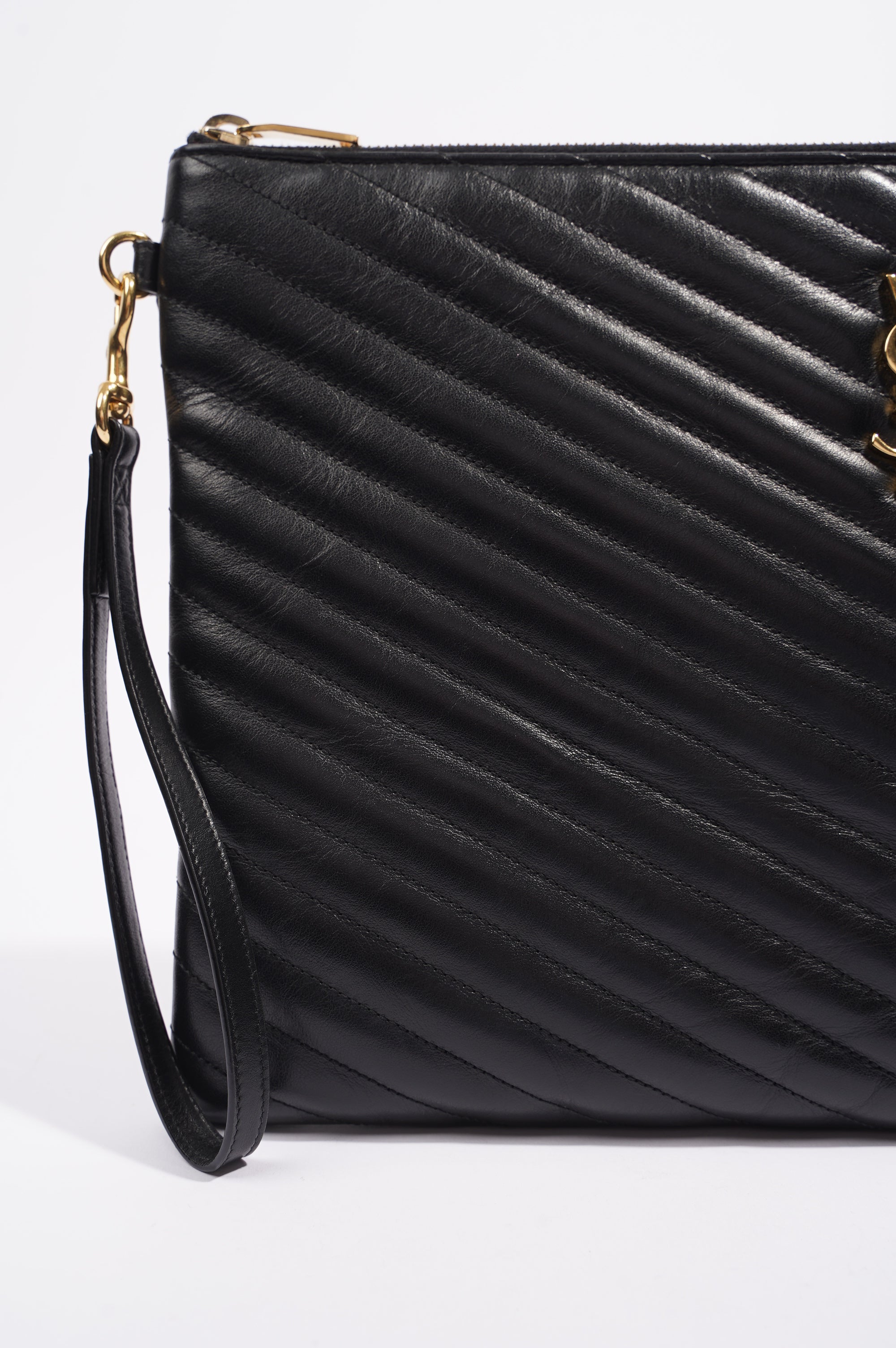 Saint Laurent Womens Pouch Black / Gold Large