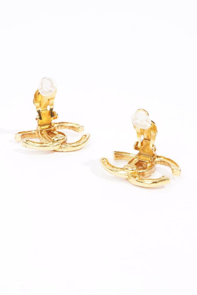 Chanel Womens CC Clip Earrings Gold Finish Base Metal