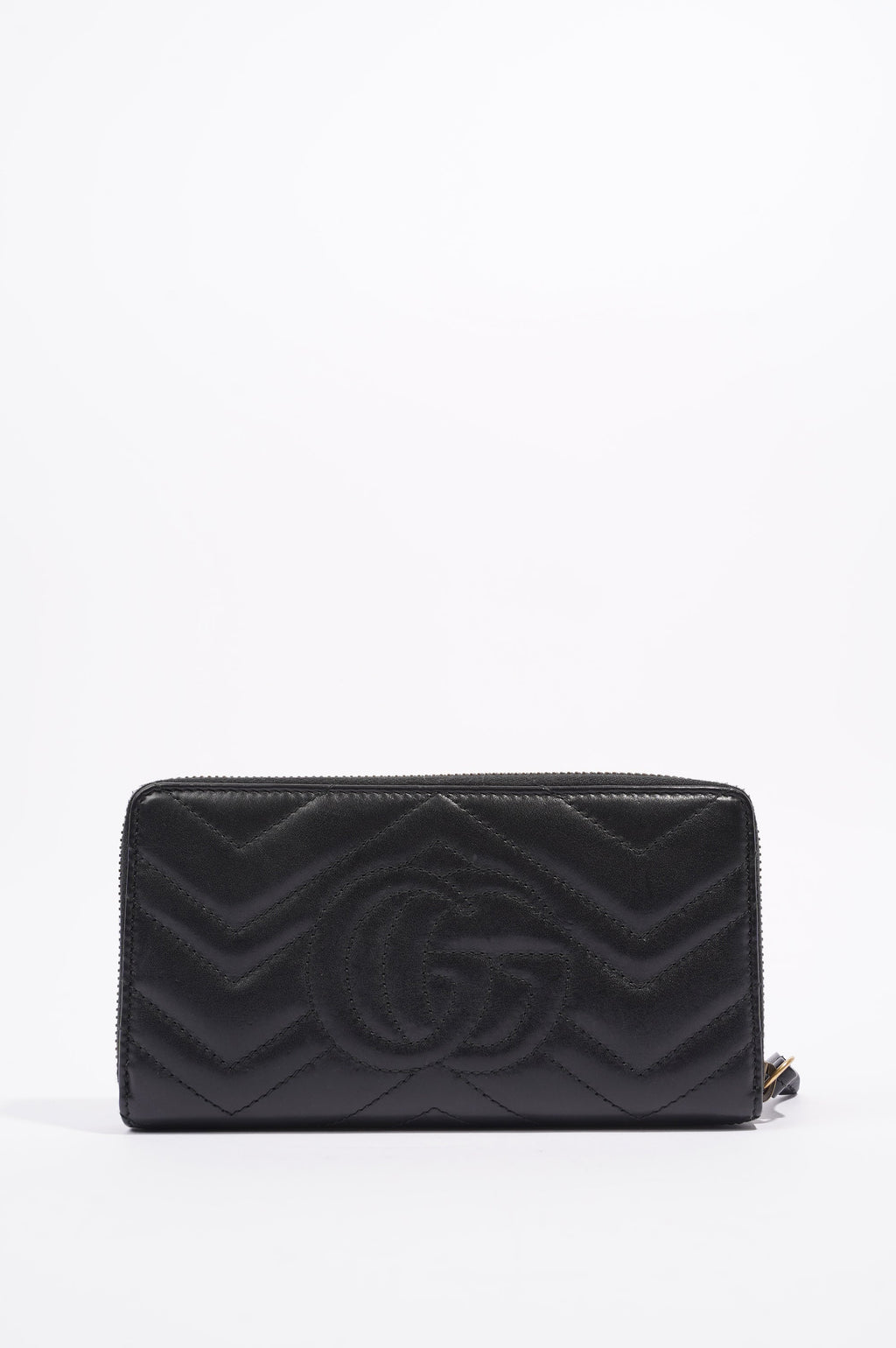 Gucci Womens Marmont Zip Around Wallet Black / Gold