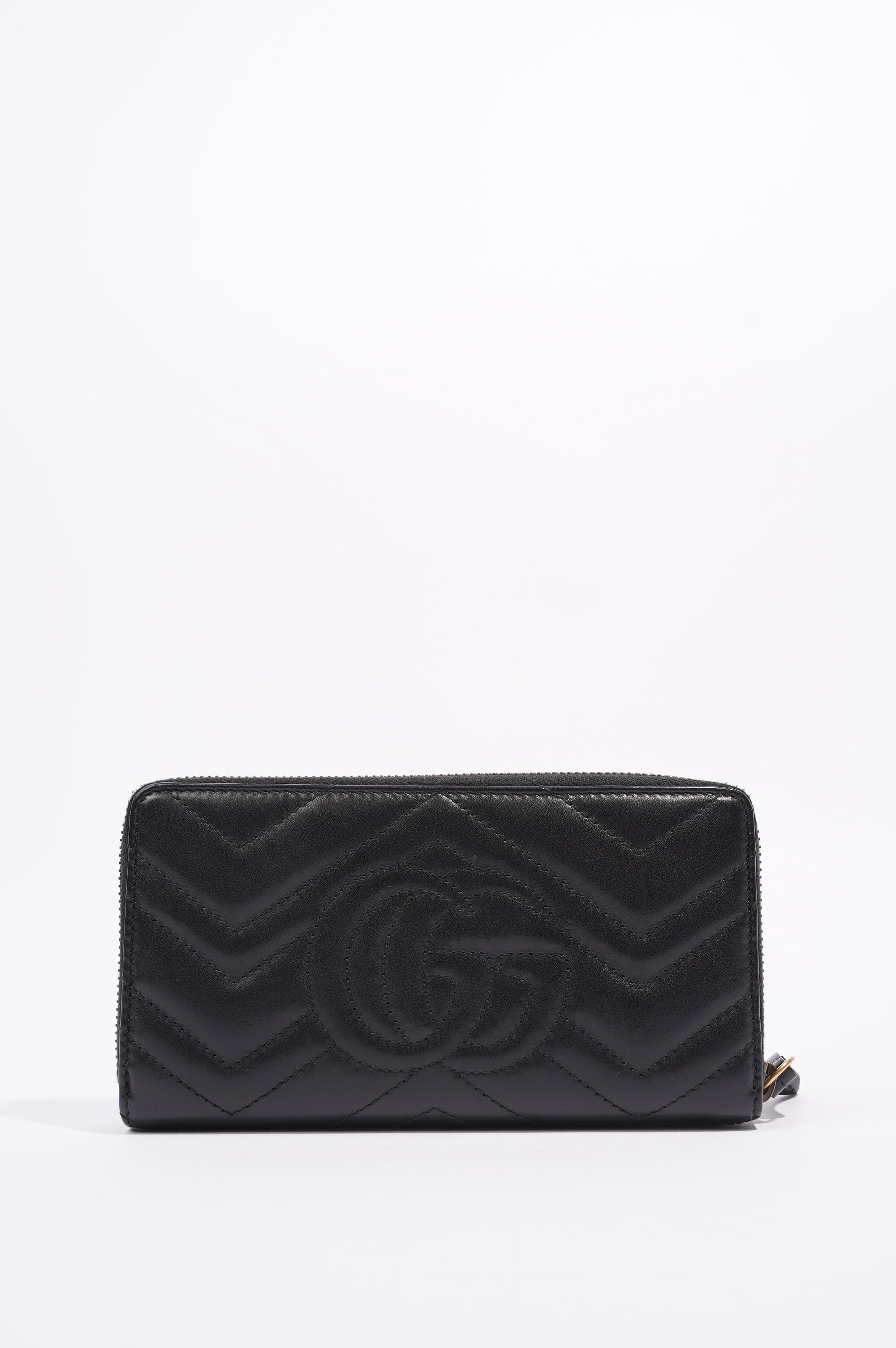 Gucci Womens Marmont Zip Around Wallet Black / Gold