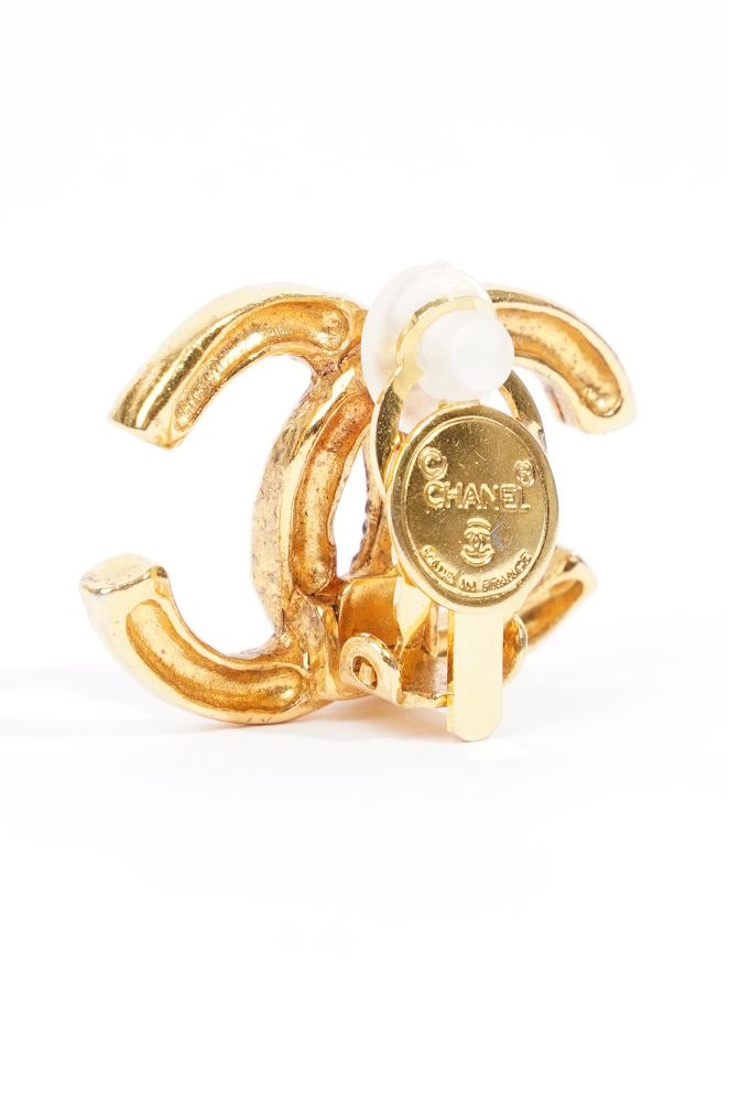 Chanel Womens CC Clip Earrings Gold Finish Base Metal