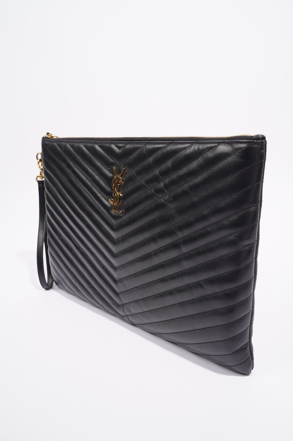 Saint Laurent Womens Pouch Black / Gold Large