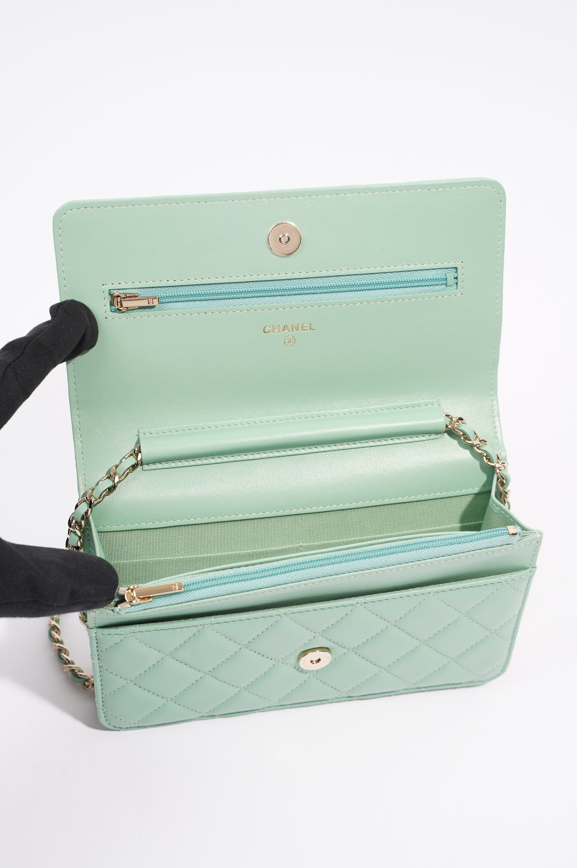 Chanel Womens Wallet On Chain Teal Lambskin