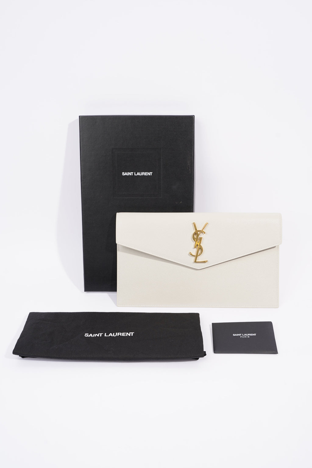 Saint Laurent Womens Uptown Textured Leather Off White