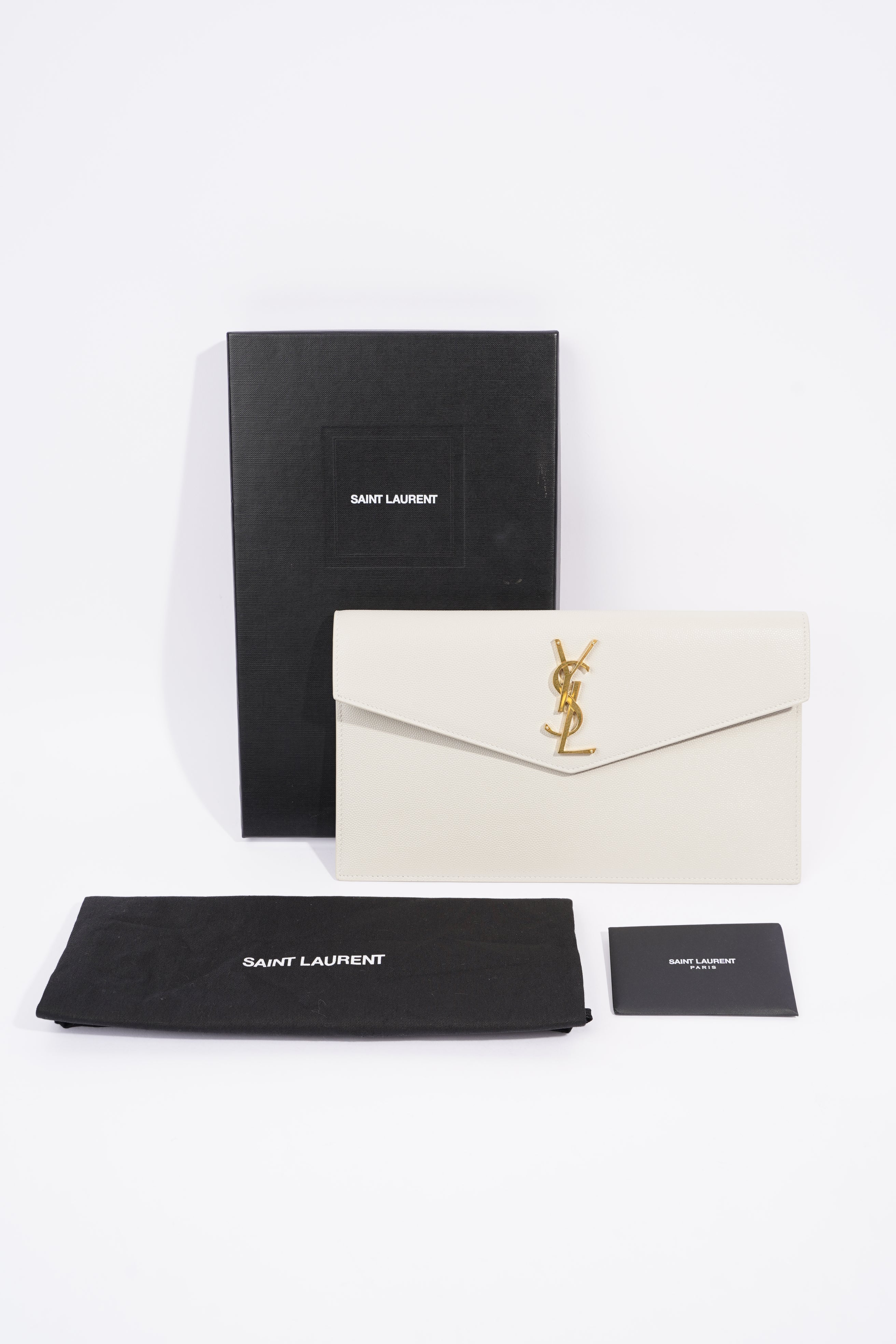 Saint Laurent Womens Uptown Textured Leather Off White